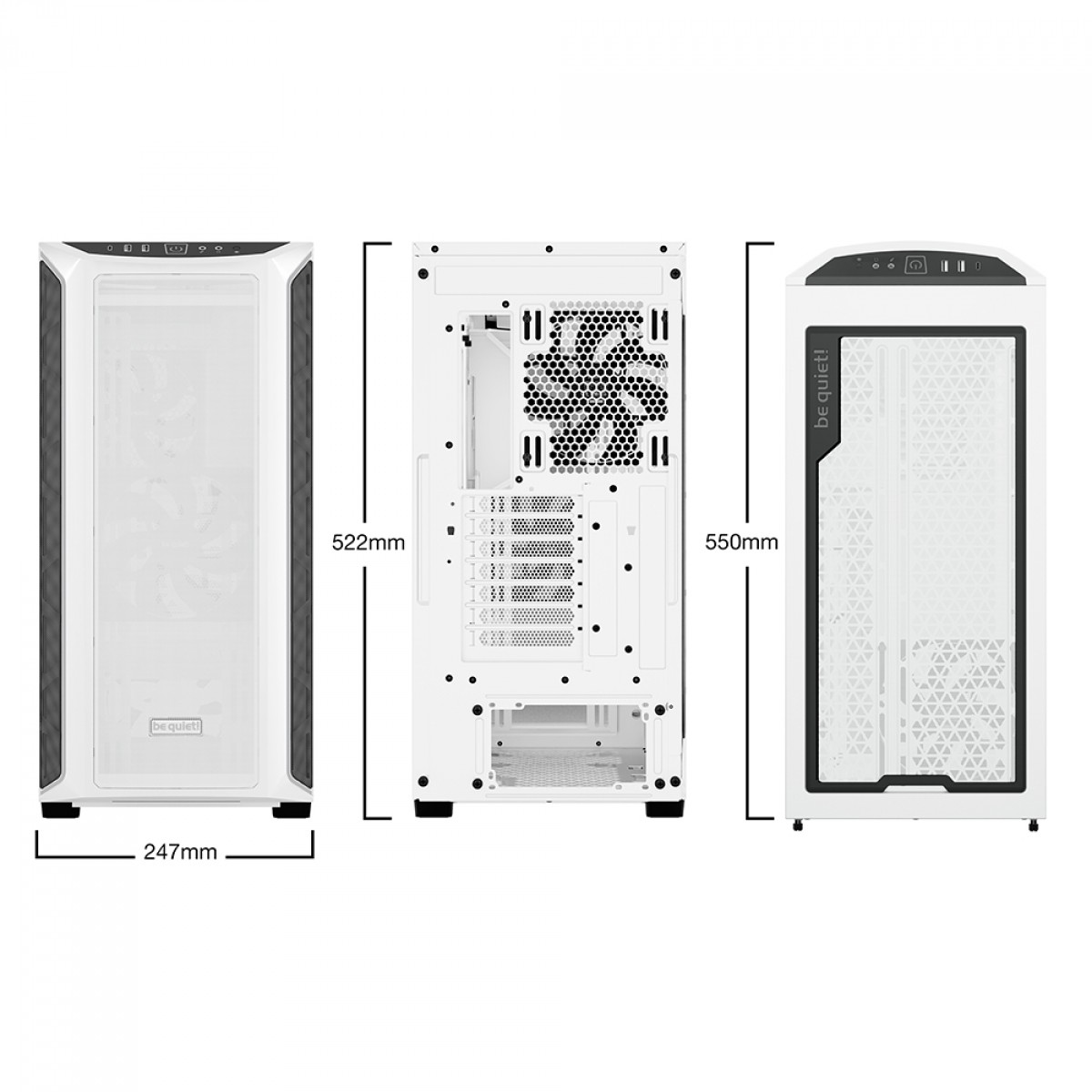 Gabinete Gamer Be Quiet Shadow Base 800 DX, Mid Tower, EATX, ARGB, Vidro Temperado, Com 3 Fans, Branco, BGW62