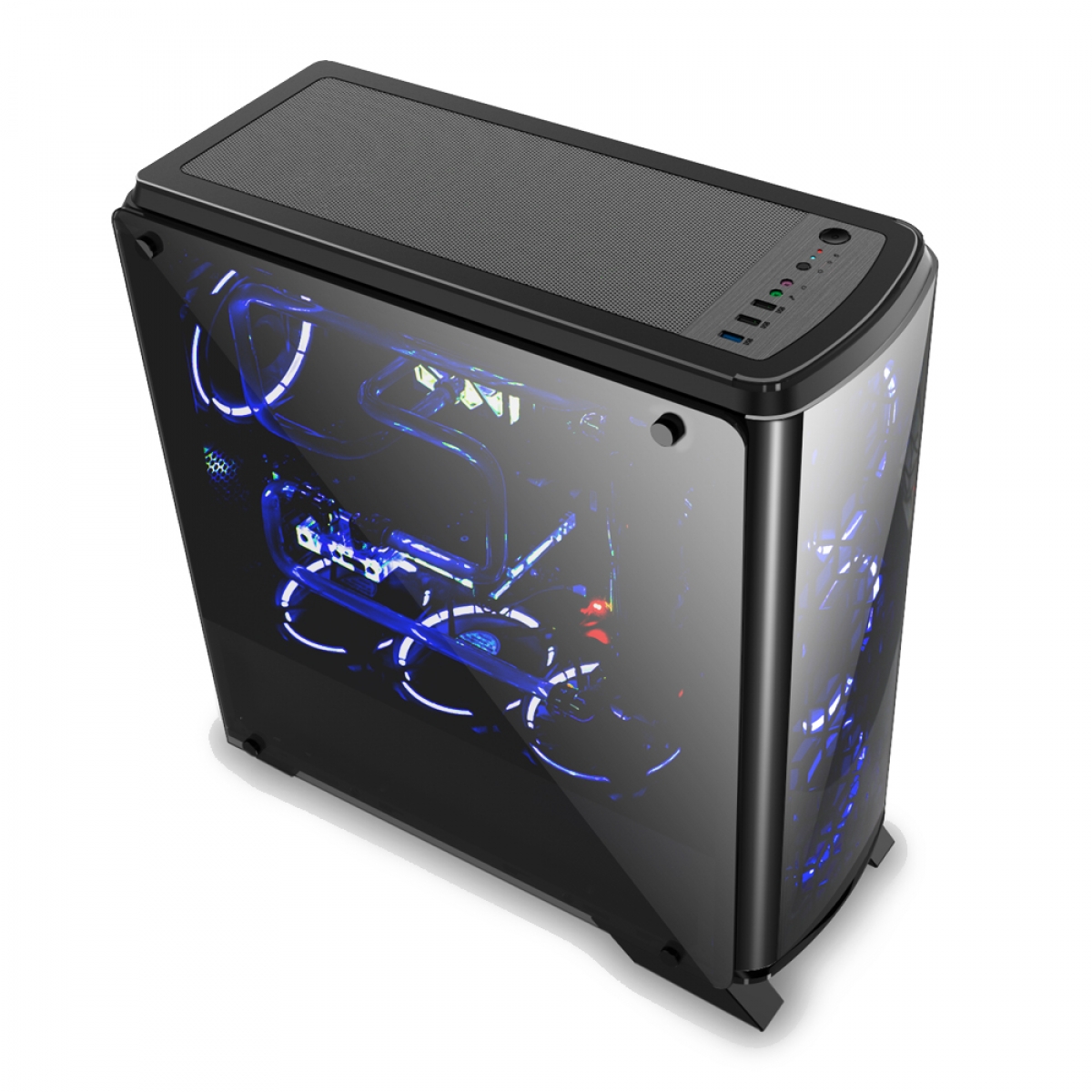 Gabinete Gamer Bluecase BG-007, Mid Tower, S-Fan, Vidro Temperado, Black, S-Fonte
