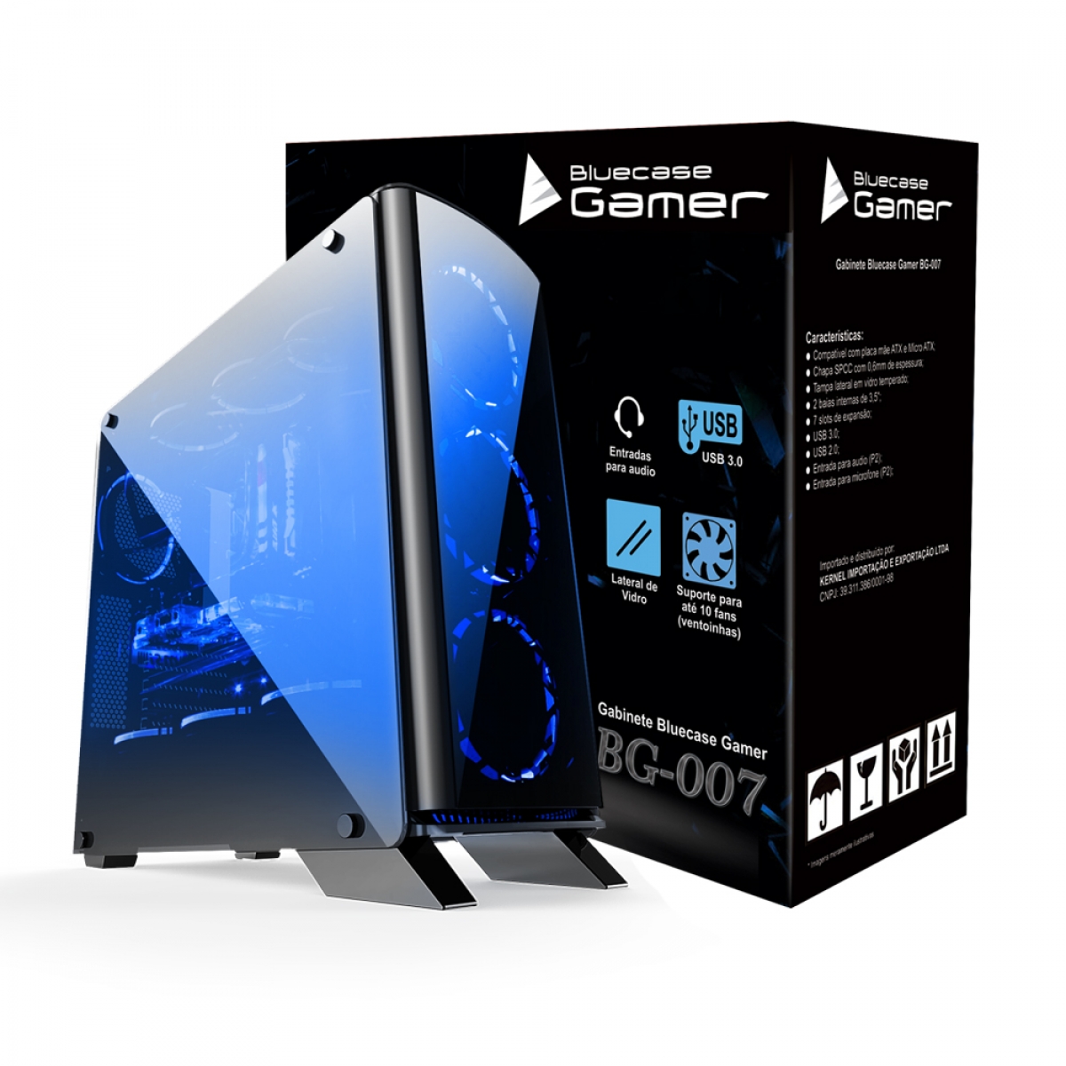 Gabinete Gamer Bluecase BG-007, Mid Tower, S-Fan, Vidro Temperado, Black, S-Fonte