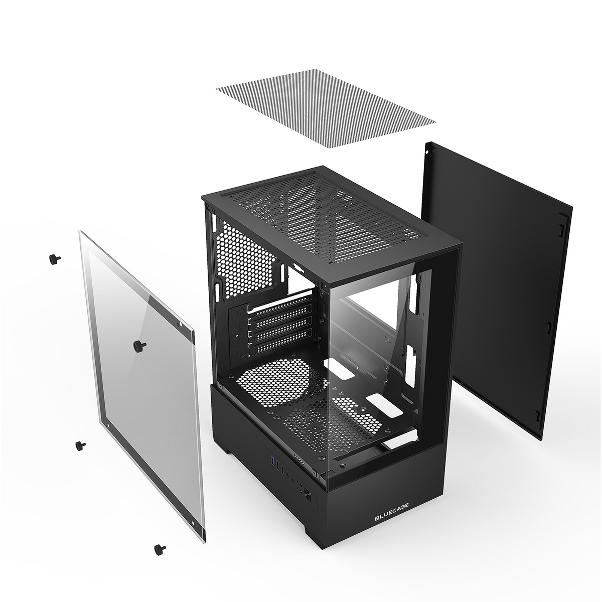 Gabinete Gamer Bluecase HIT BG-054, Mid Tower, Vidro Temperado, M-ATX, Preto, Sem Fans