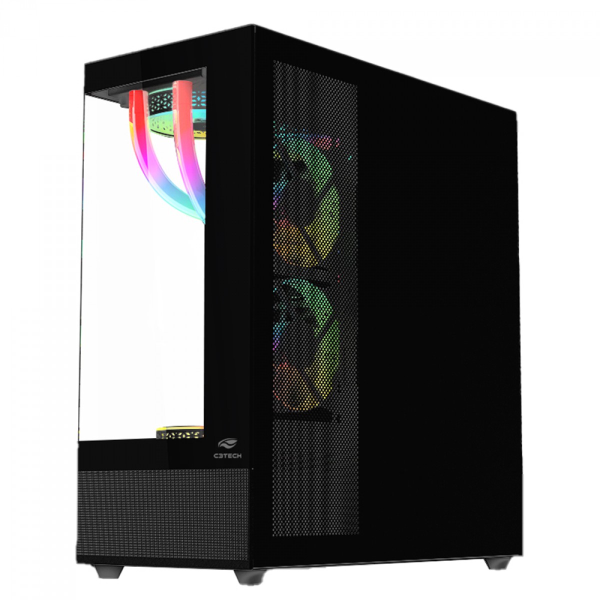 Gabinete Gamer C3Tech MT-G850BK, Mid Tower, Vidro Temperado, ATX, Preto, Sem Fonte, Sem Fan