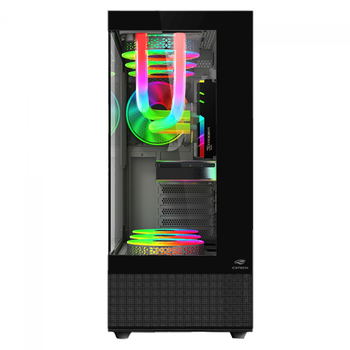 Gabinete Gamer C3Tech MT-G850BK, Mid Tower, Vidro Temperado, ATX, Preto, Sem Fonte, Sem Fan