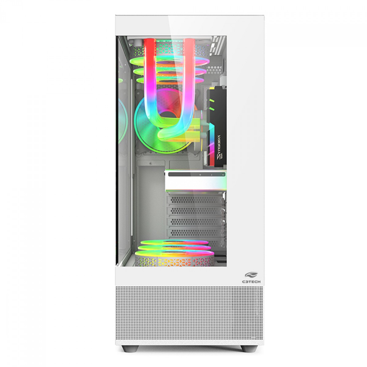 Gabinete Gamer C3Tech MT-G850WH, Mid Tower, Vidro Temperado, ATX, Branco, Sem Fonte, Sem Fan