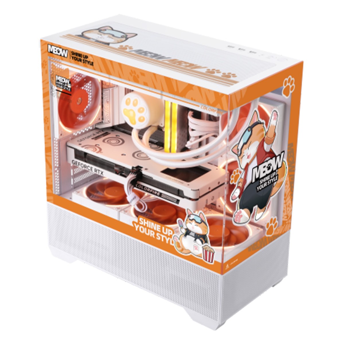 Gabinete Gamer Colorfire MEOW-G , Mid Tower, Vidro Temperado, M-ATX, Sem Fans, Sem Fonte, Branco/Laranja