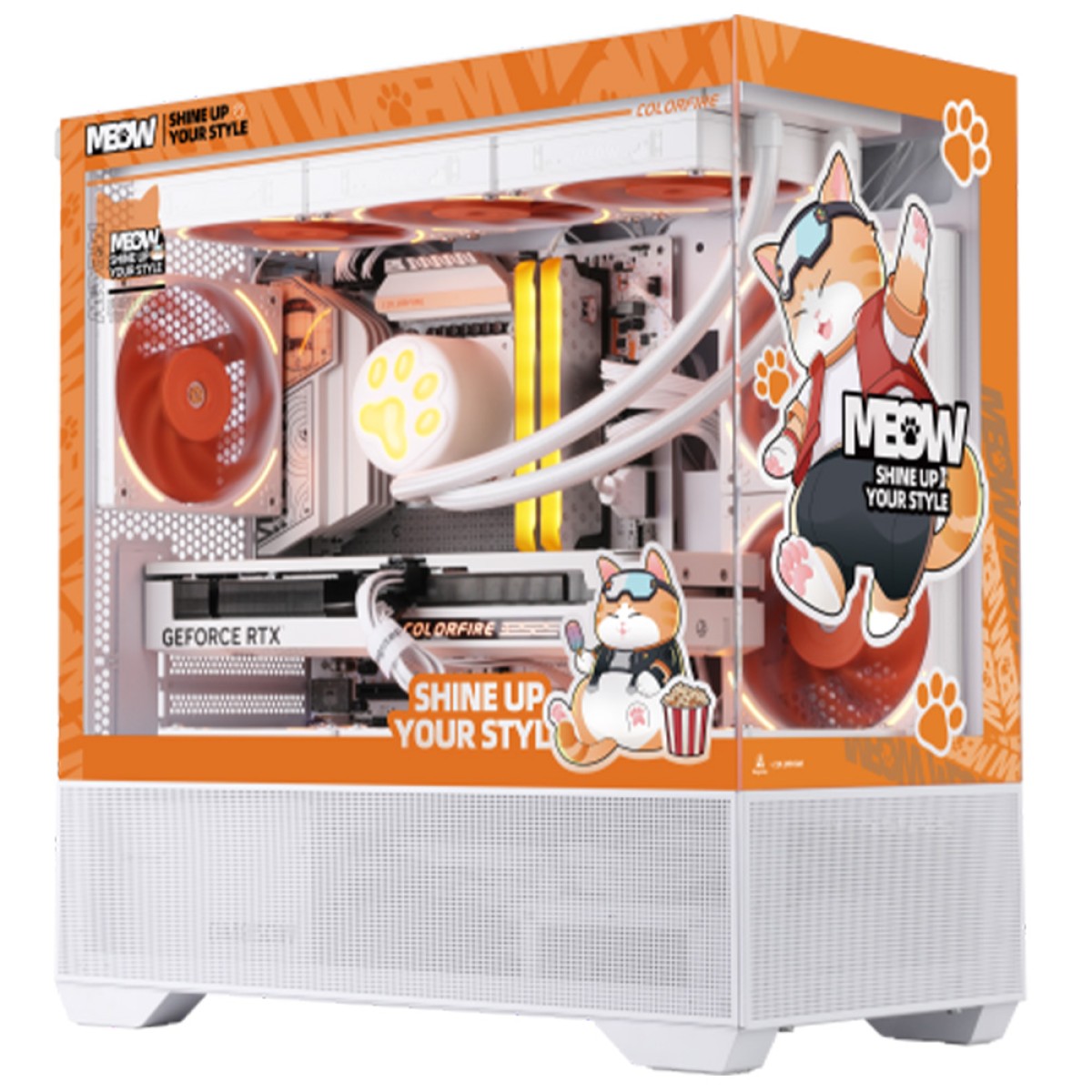 Gabinete Gamer Colorfire MEOW-G , Mid Tower, Vidro Temperado, M-ATX, Sem Fans, Sem Fonte, Branco/Laranja