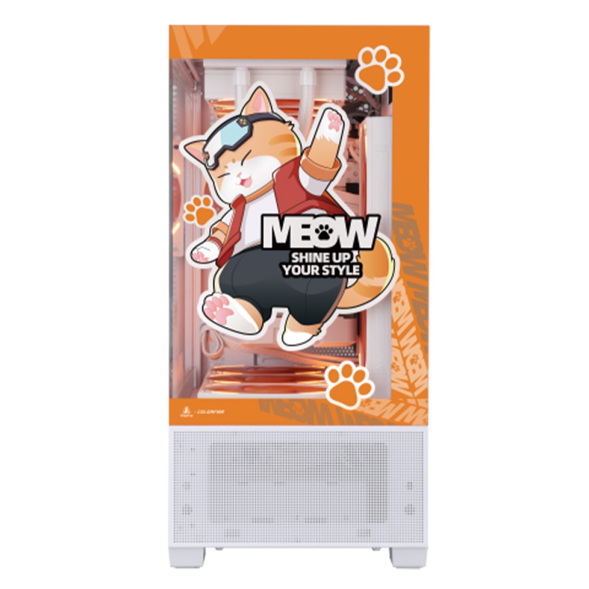 Gabinete Gamer Colorfire MEOW-G , Mid Tower, Vidro Temperado, M-ATX, Sem Fans, Sem Fonte, Branco/Laranja