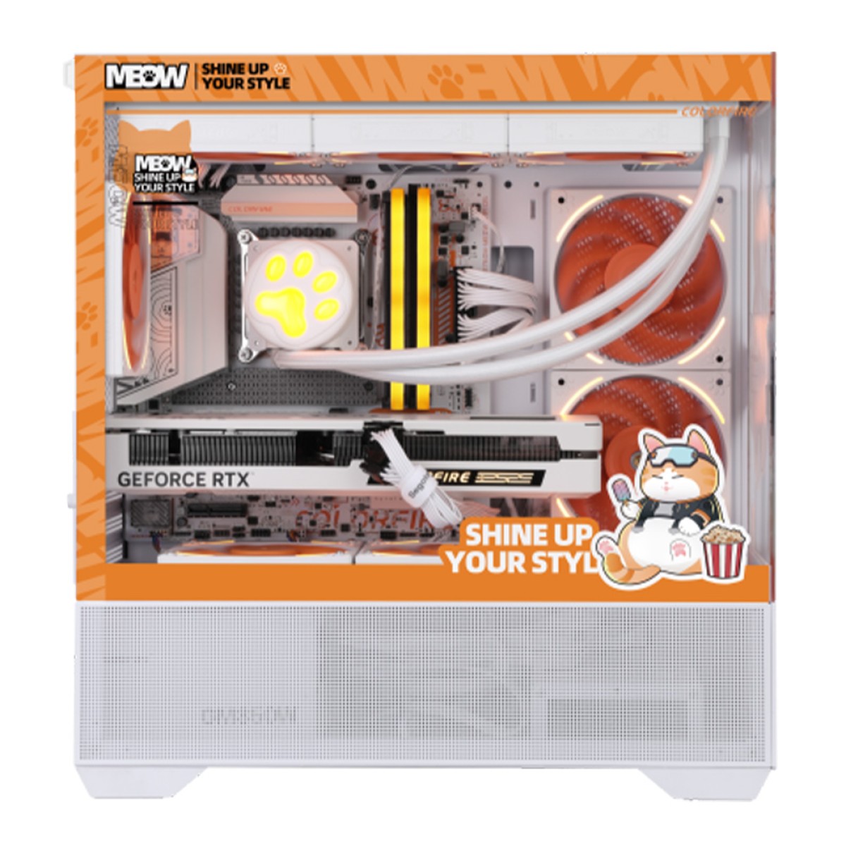 Gabinete Gamer Colorfire MEOW-G , Mid Tower, Vidro Temperado, M-ATX, Sem Fans, Sem Fonte, Branco/Laranja