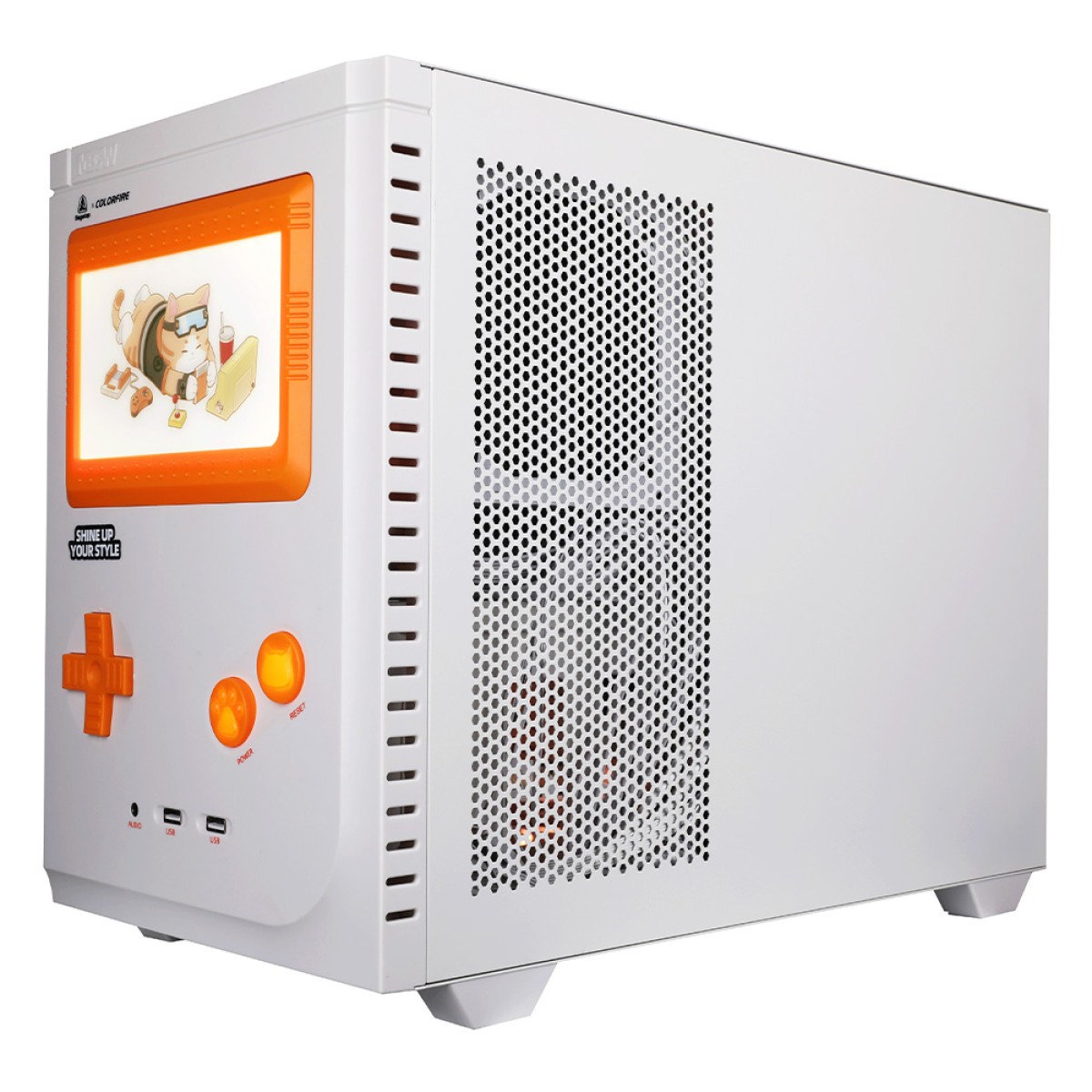 Gabinete Gamer Colorfire MEOW-X Edition, Mid Tower, Vidro Temperado, M-ATX, Sem Fans, Sem Fonte, Branco/Laranja