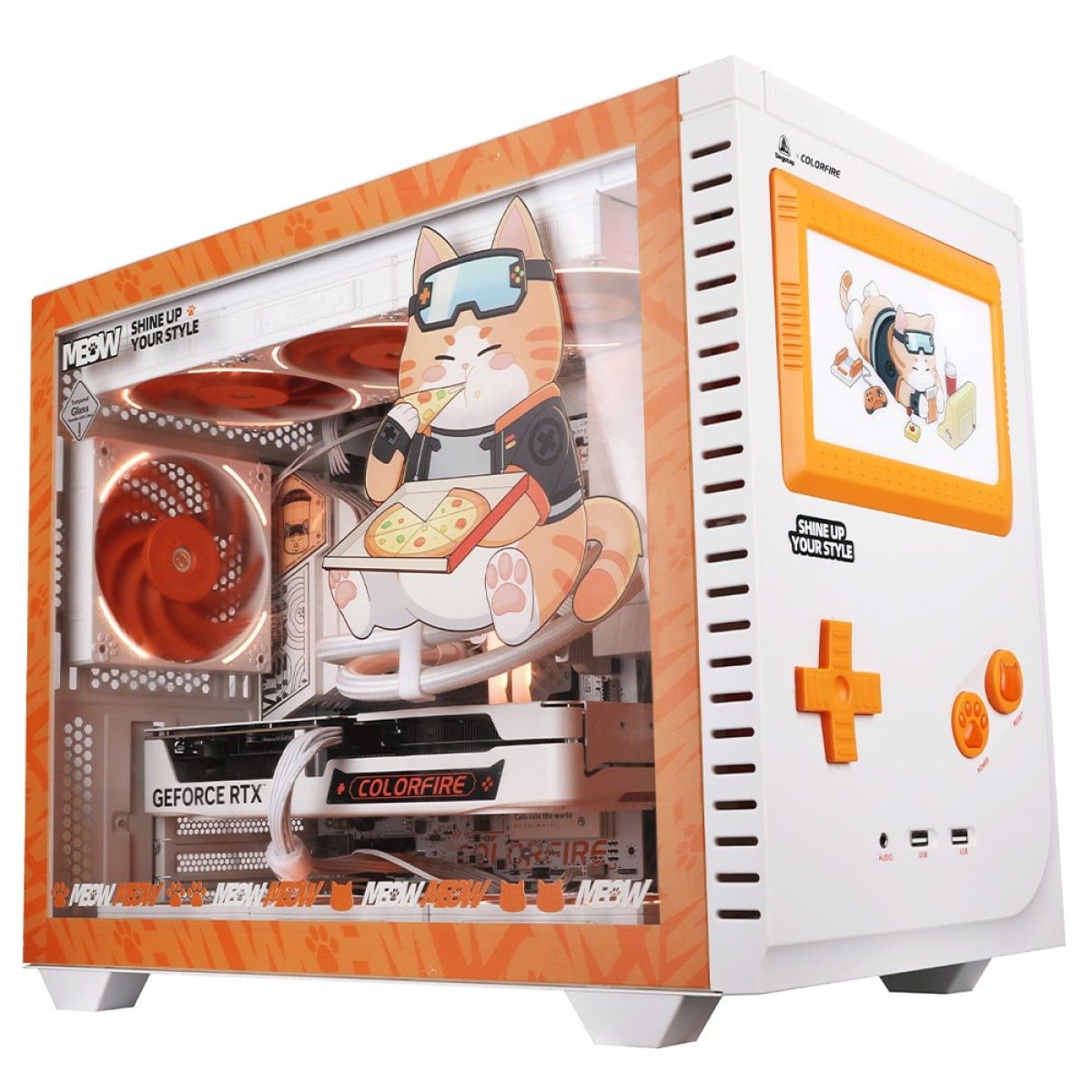 Gabinete Gamer Colorfire MEOW-X Edition, Mid Tower, Vidro Temperado, M-ATX, Sem Fans, Sem Fonte, Branco/Laranja