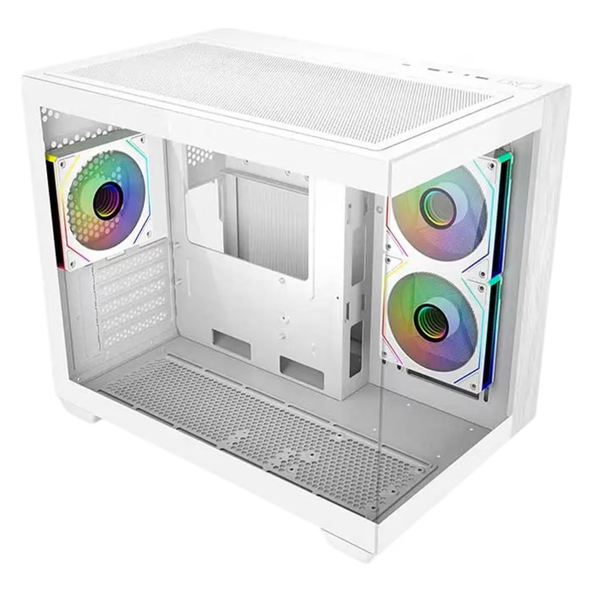 Gabinete Gamer Cooler Master Elite 481 Wood, Vidro Temperado, Mini Tower, mATX, Com 3 Fans, Branco, E481-WHNN-S00