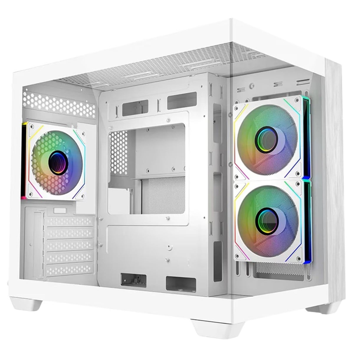 Gabinete Gamer Cooler Master Elite 481 Wood, Vidro Temperado, Mini Tower, mATX, Com 3 Fans, Branco, E481-WHNN-S00