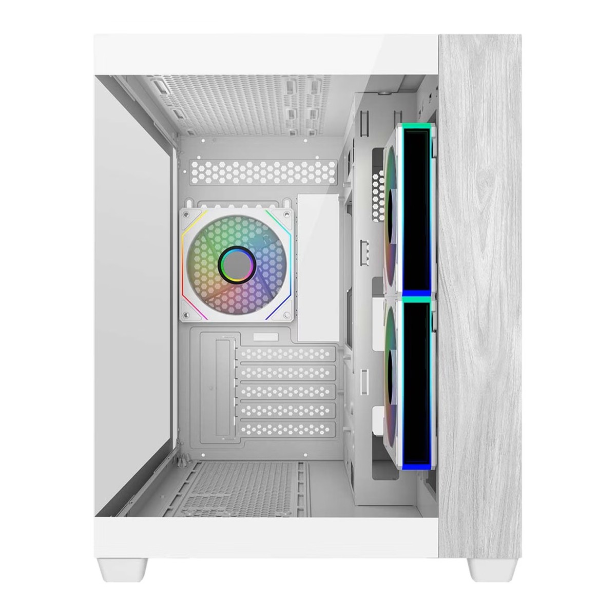 Gabinete Gamer Cooler Master Elite 481 Wood, Vidro Temperado, Mini Tower, mATX, Com 3 Fans, Branco, E481-WHNN-S00