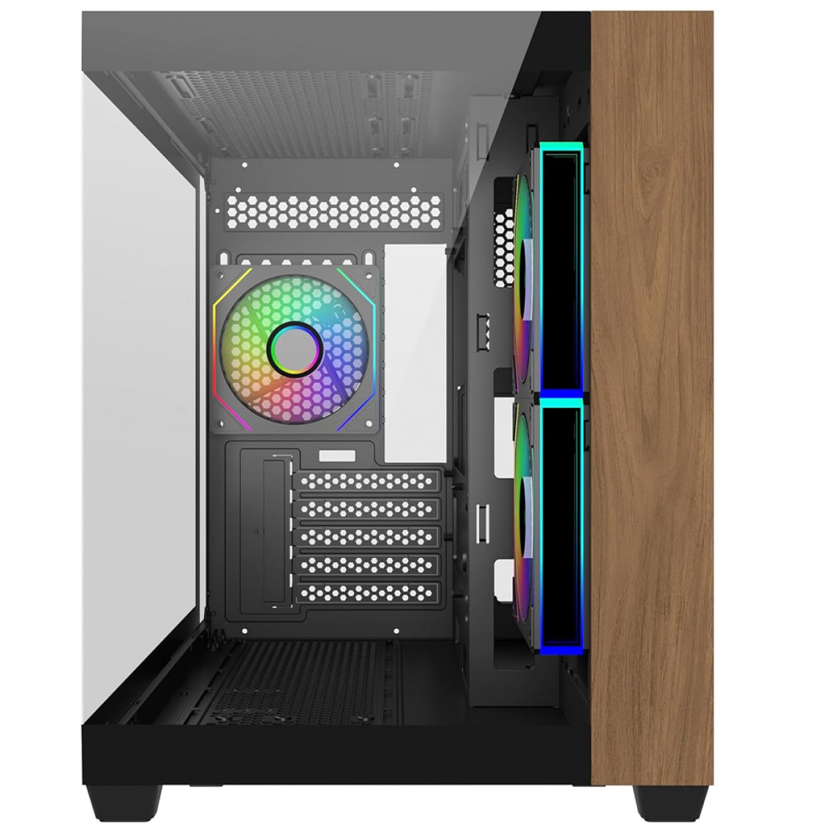 Gabinete Gamer Cooler Master Elite 481 Wood, Vidro Temperado, Mini Tower, mATX, Com 3 Fans, Preto, E481-KHNN-S00