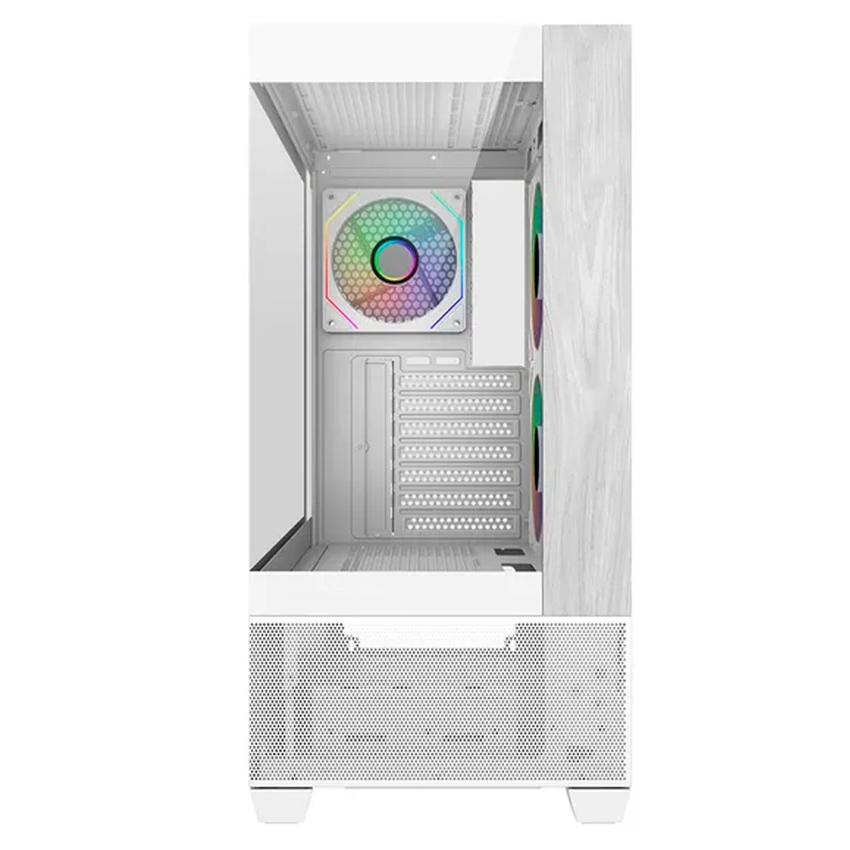 Gabinete Gamer Cooler Master Elite 690 Wood, Vidro Temperado, Mid Tower, ATX, Com 3 Fans, Branco, E690-WHNN-S00