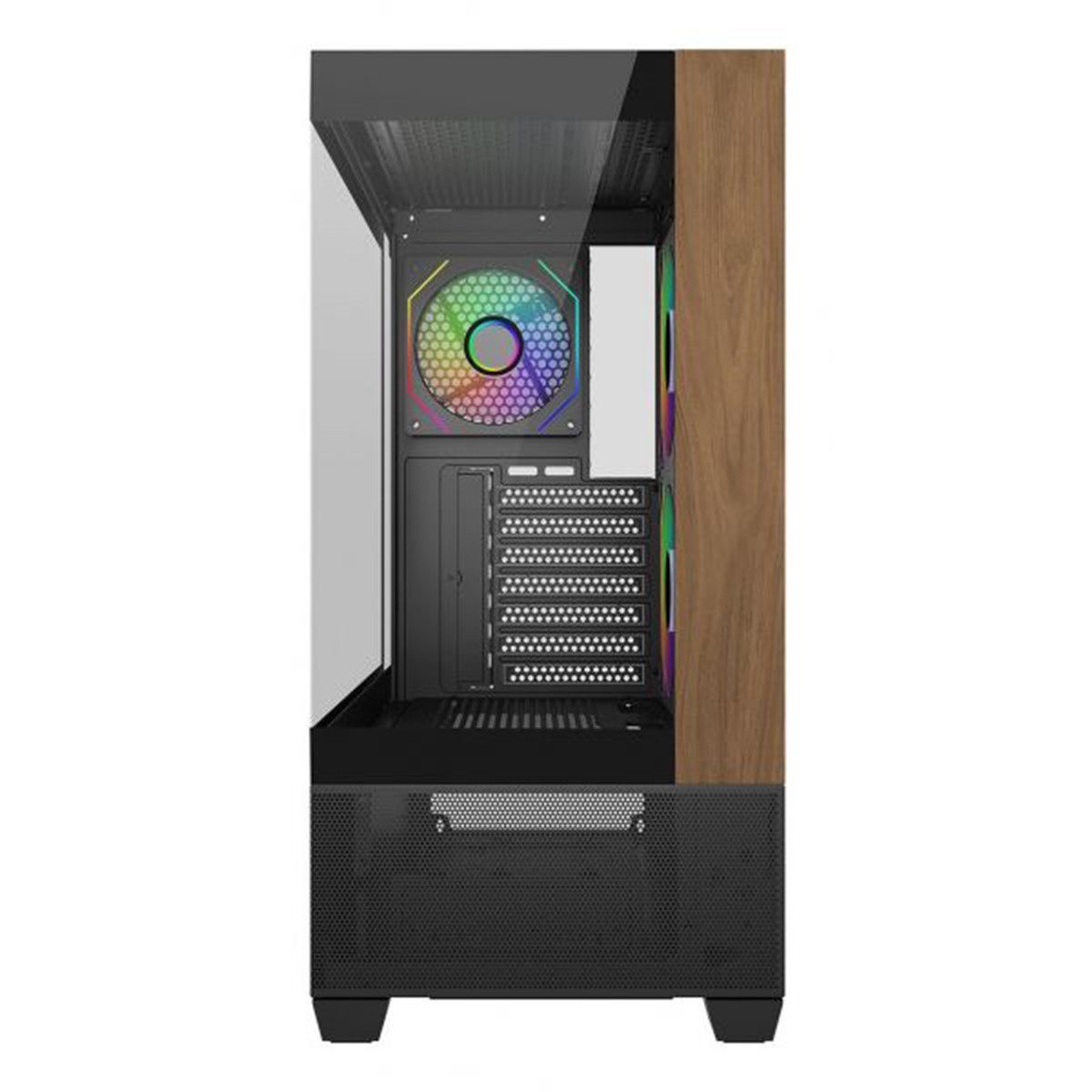 Gabinete Gamer Cooler Master Elite 690 Wood, Vidro Temperado, Mid Tower, ATX, Com 3 Fans, Preto, E690-KHNN-S00