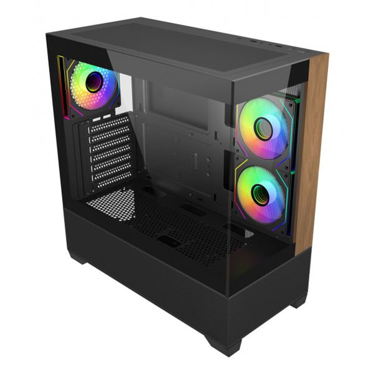 Gabinete Gamer Cooler Master Elite 690 Wood, Vidro Temperado, Mid Tower, ATX, Com 3 Fans, Preto, E690-KHNN-S00