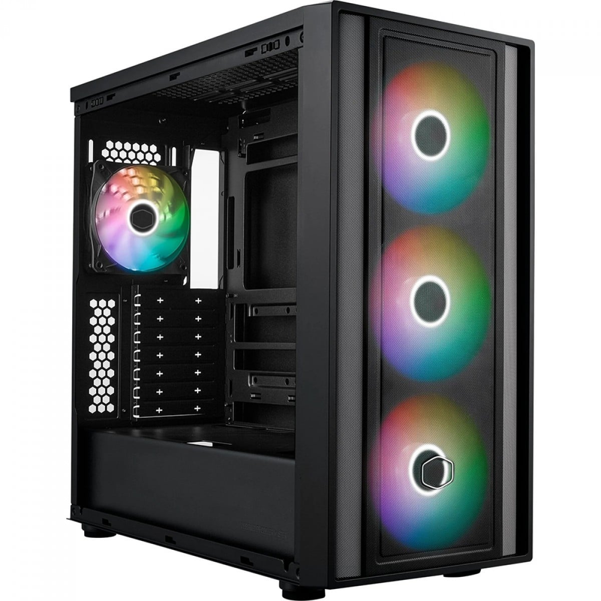 Gabinete Gamer Cooler Master MasterBox 600, Mid Tower, Vidro Temperado, ATX, Sem Fonte, Com 4 Fans ARGB, MB600-KGNN-S00