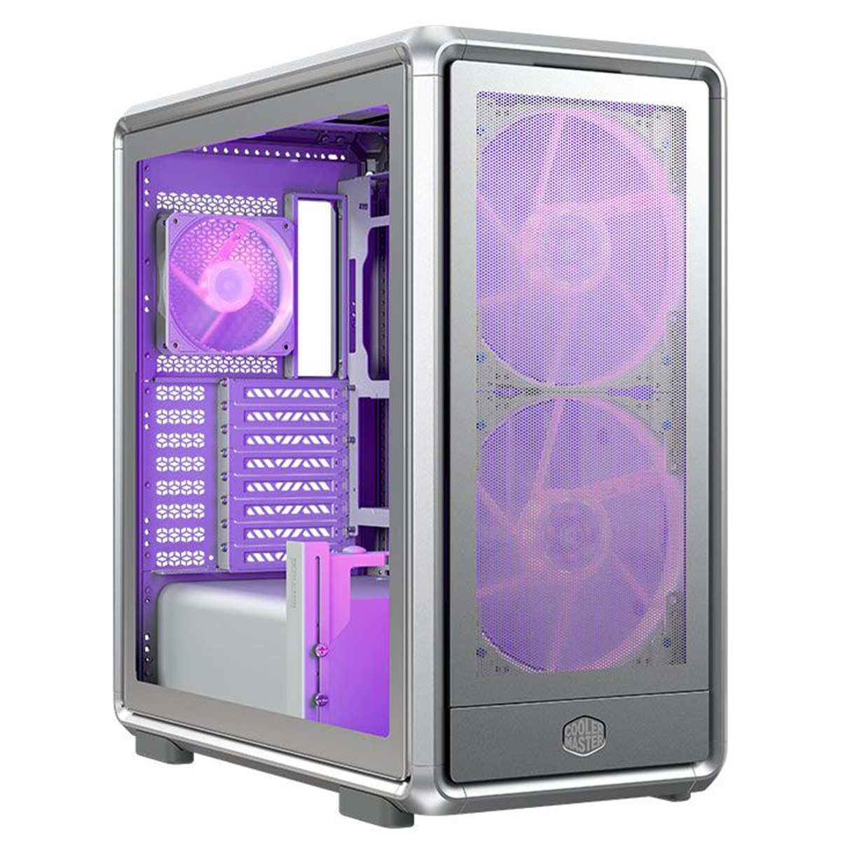 Gabinete Gamer Cooler Master MasterFrame 600 Mesh, ARGB, Mid-Tower, Vidro Temperado, E-ATX, Prata, Com 3 Fans, MF600M-SGNN-S01