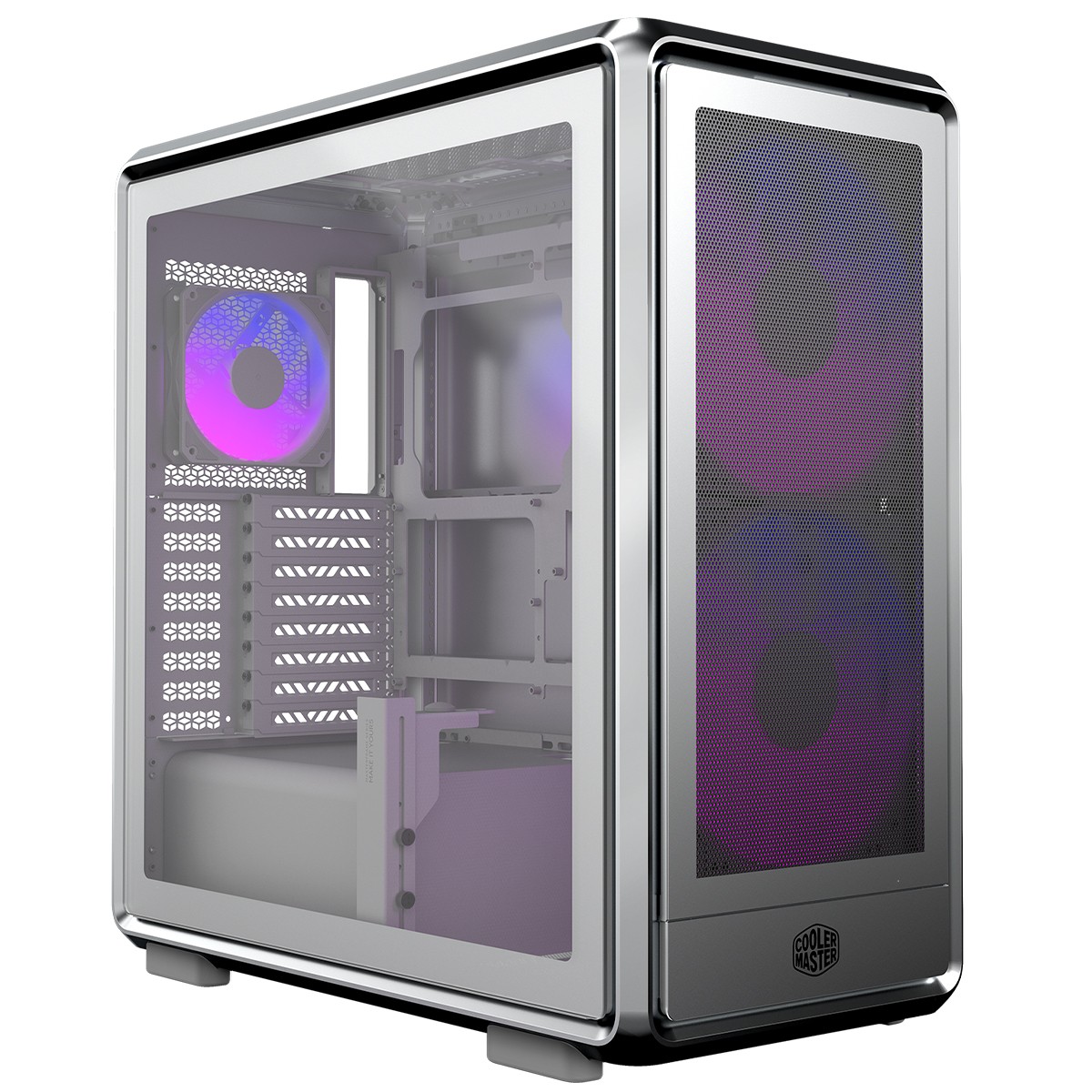 Gabinete Gamer Cooler Master MasterFrame 600 Mesh, ARGB, Mid-Tower, Vidro Temperado, E-ATX, Prata, Com 3 Fans, MF600M-SGNN-S01