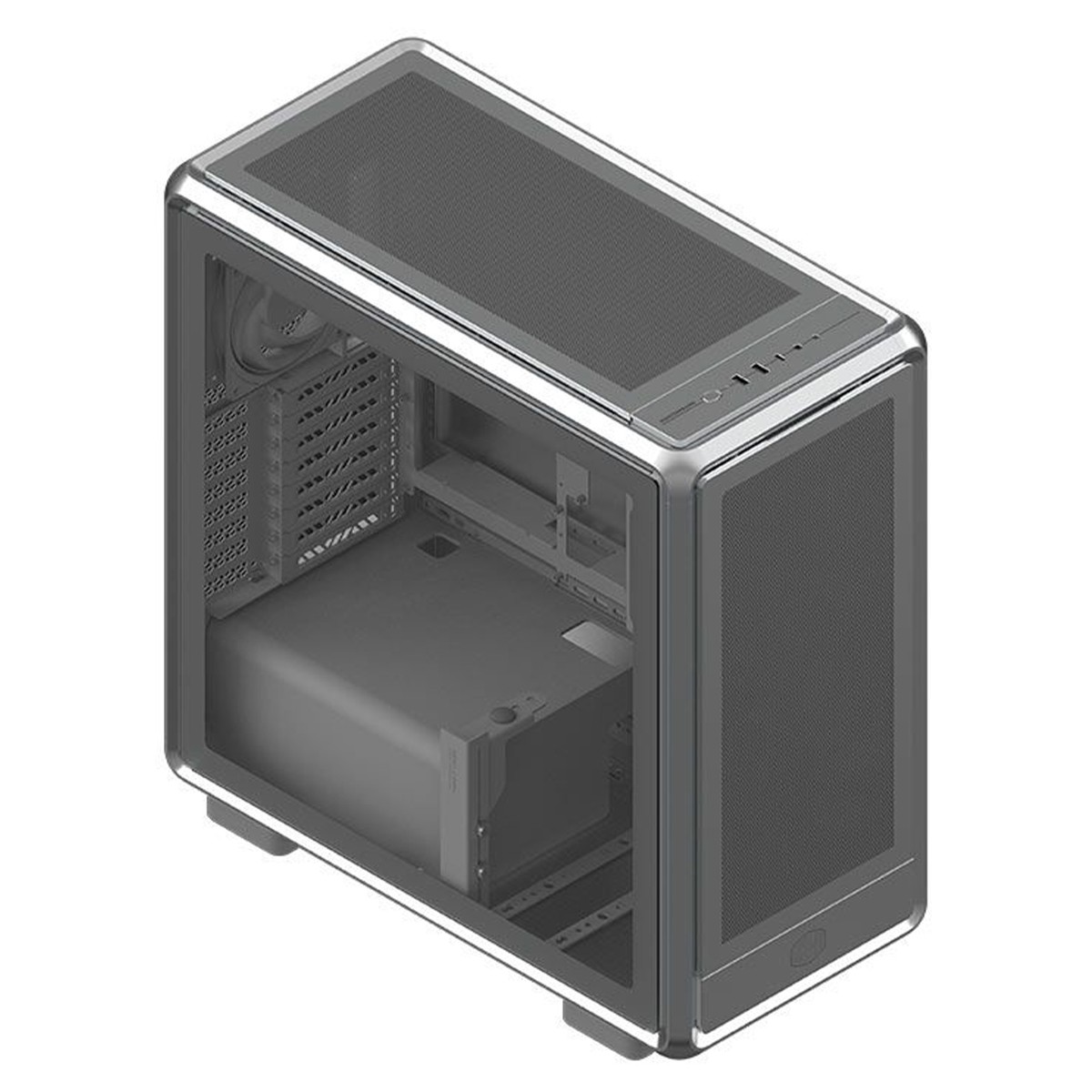 Gabinete Gamer Cooler Master MasterFrame 600 Mesh, ARGB, Mid-Tower, Vidro Temperado, E-ATX, Prata, Com 3 Fans, MF600M-SGNN-S01
