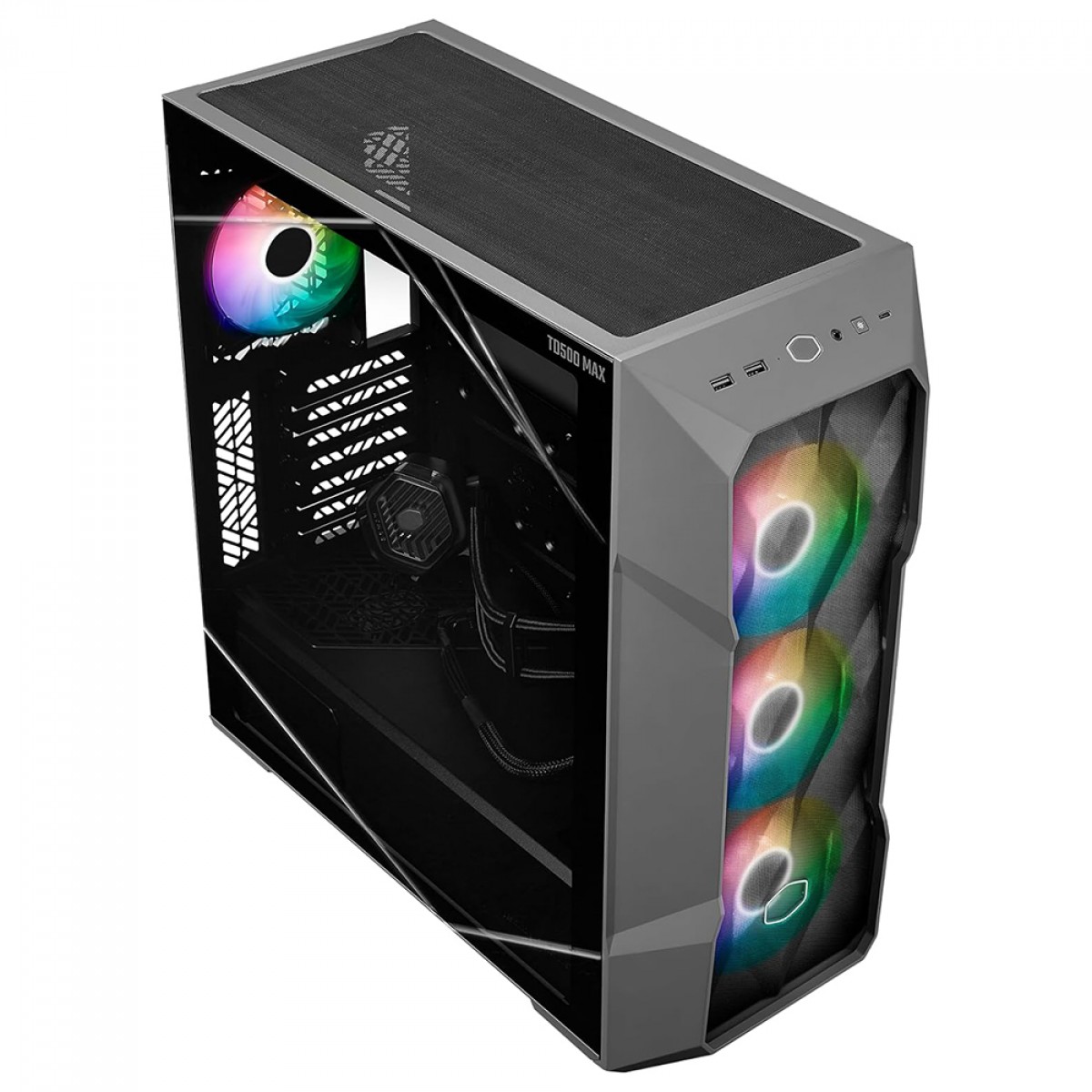 Gabinete Gamer Cooler Master TD500 Max, Mid Tower, ATX, Vidro Temperado, Com Fonte GX II 850W GOLD, Water Cooler 360 Atmos, 3 Fan, ARGB, Preto, TD500V2-MGNN85-SL0