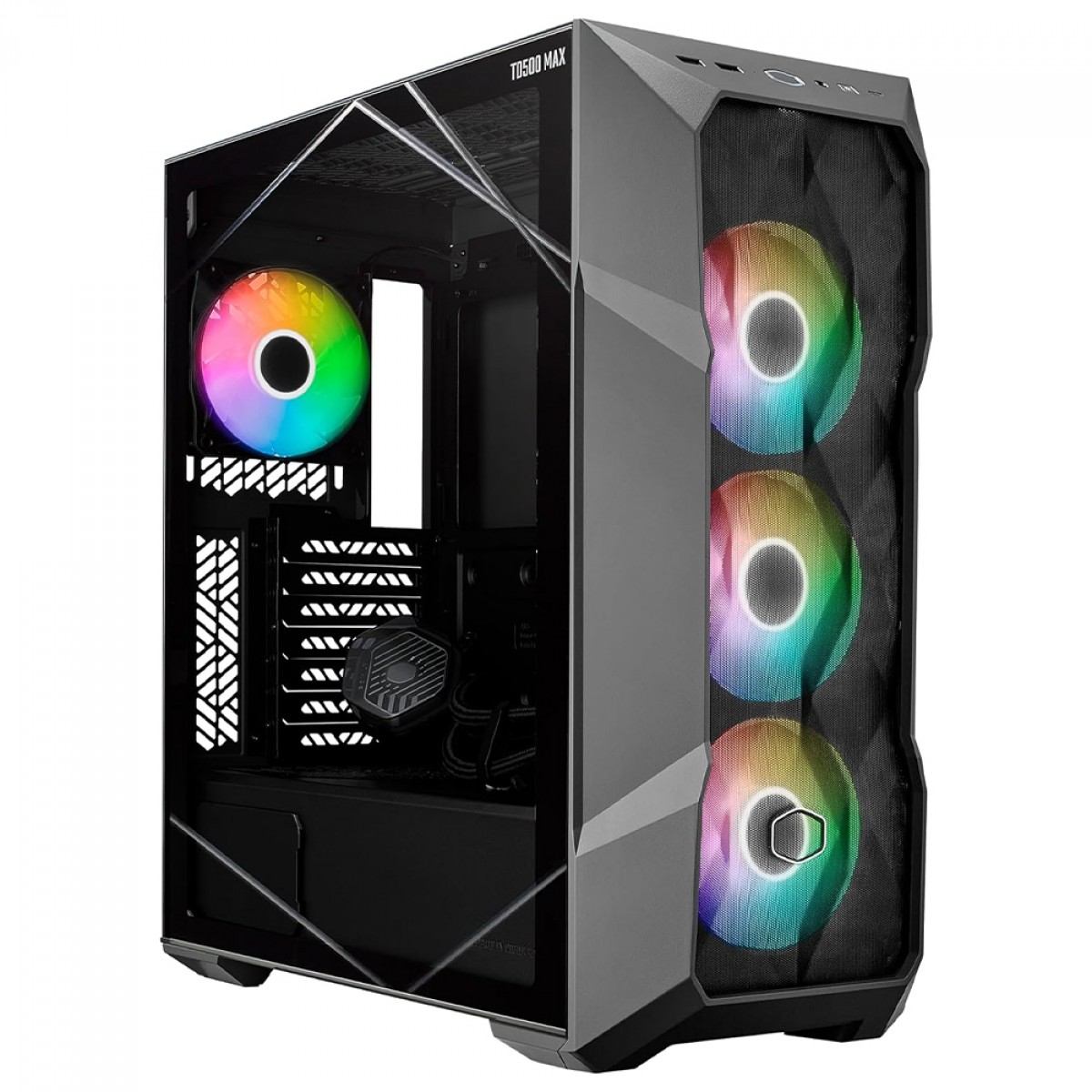 Gabinete Gamer Cooler Master TD500 Max, Mid Tower, ATX, Vidro Temperado, Com Fonte GX II 850W GOLD, Water Cooler 360 Atmos, 3 Fan, ARGB, Preto, TD500V2-MGNN85-SL0