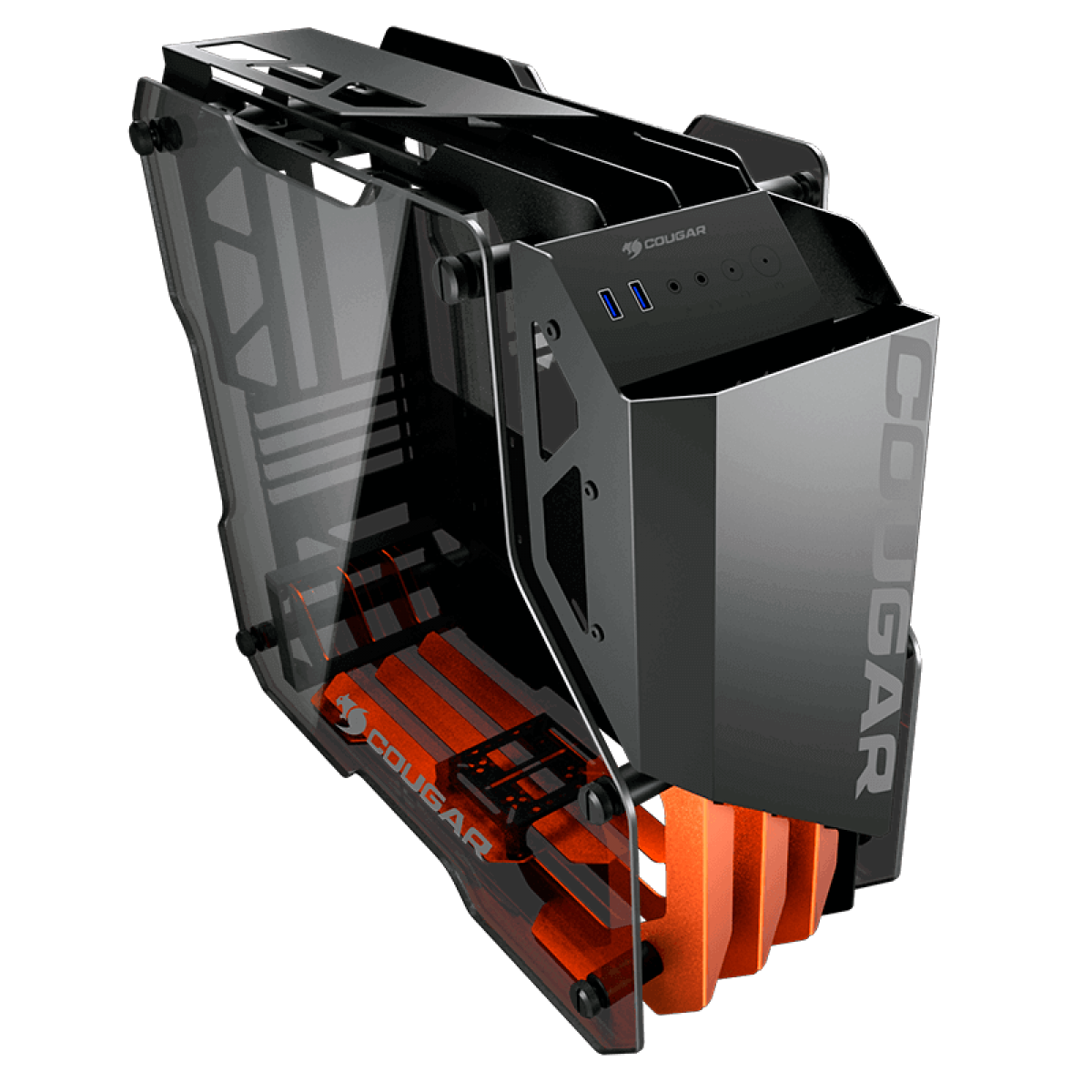 Gabinete Gamer Cougar Blazer Essence, Mid Tower, Vidro temperado, Black/Orange, Sem Fonte, Sem Fan, 385LMH0-0001