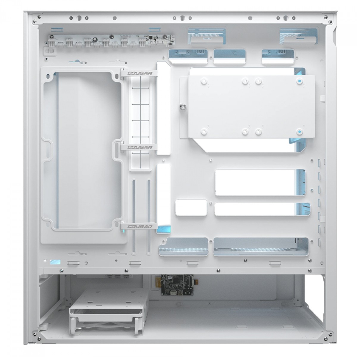 Gabinete Gamer Cougar CFV235 Mesh Vision, Mid Tower, Vidro Temperado, ATX, Sem Fonte, Tela LCD IPS, Com 6 Fans ARGB, Branco, 382DA40.0008