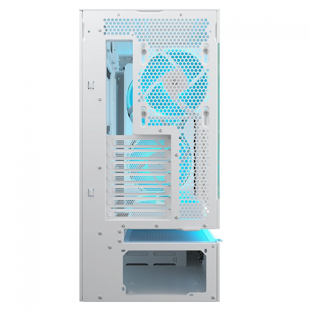 Gabinete Gamer Cougar CFV235 Mesh Vision, Mid Tower, Vidro Temperado, ATX, Sem Fonte, Tela LCD IPS, Com 6 Fans ARGB, Branco, 382DA40.0008