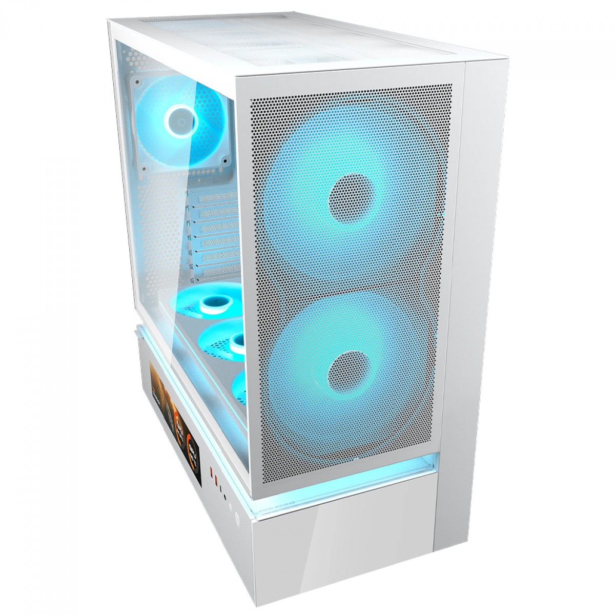 Gabinete Gamer Cougar CFV235 Mesh Vision, Mid Tower, Vidro Temperado, ATX, Sem Fonte, Tela LCD IPS, Com 6 Fans ARGB, Branco, 382DA40.0008