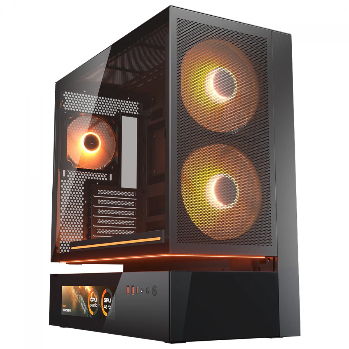 Gabinete Gamer Cougar CFV235 Mesh Vision, Mid Tower, Vidro Temperado, ATX, Sem Fonte, Tela LCD IPS, Com 6 Fans ARGB, Preto, 382DA40.0007