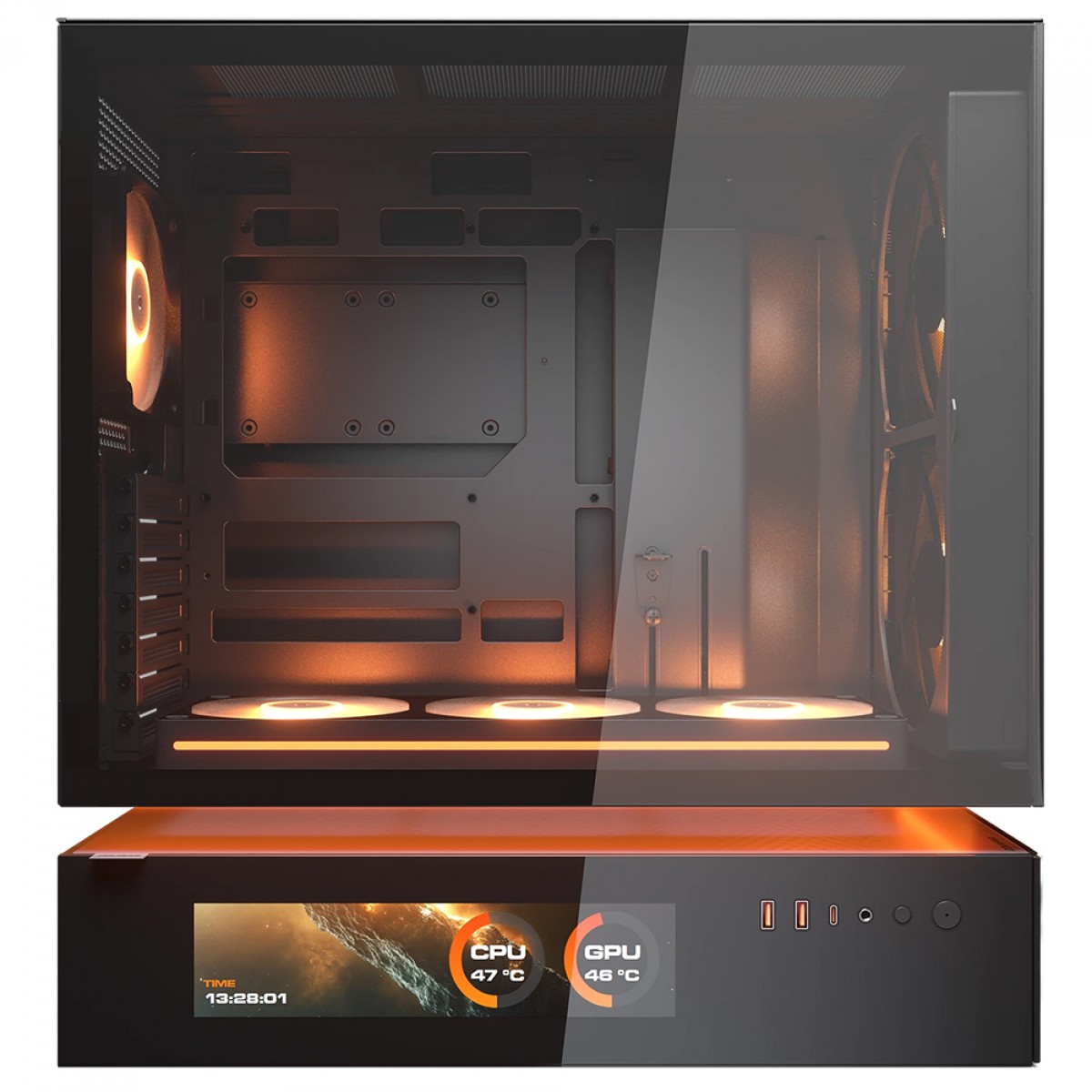 Gabinete Gamer Cougar CFV235 Mesh Vision, Mid Tower, Vidro Temperado, ATX, Sem Fonte, Tela LCD IPS, Com 6 Fans ARGB, Preto, 382DA40.0007
