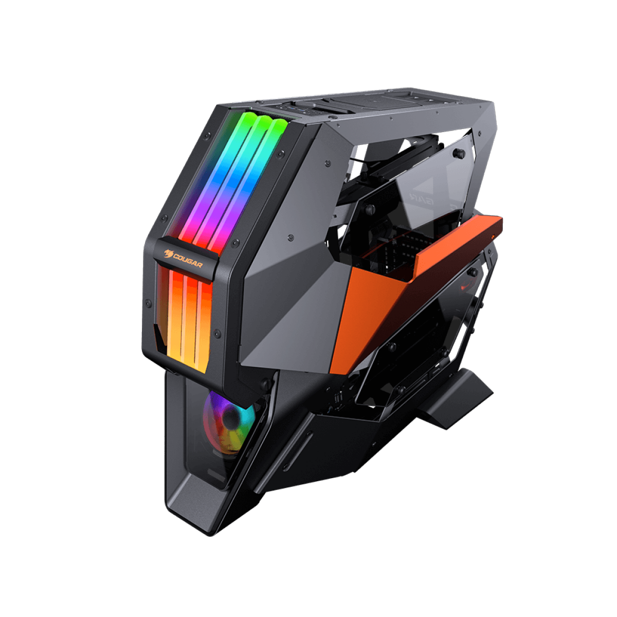 Gabinete Gamer Cougar Conquer 2, Full Tower, RGB, Vidro Temperado, Black/Orange, ATX, Sem Fonte, Com 1 Fan, 109CM10001-02