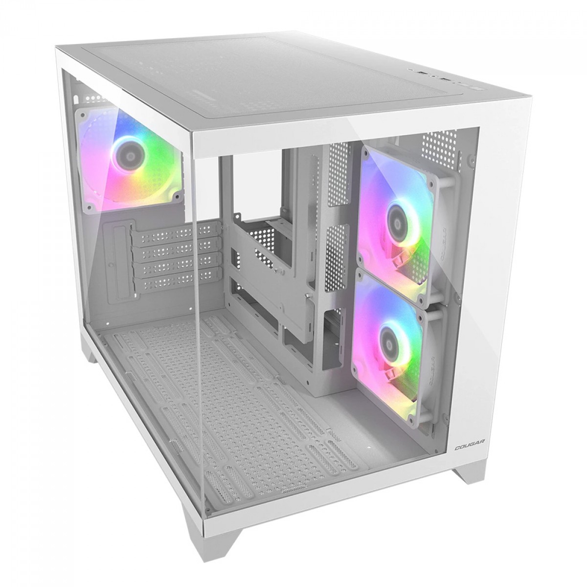 Gabinete Gamer Cougar FV150 Mini RGB, Mini Tower, Vidro Temperado, MATX, Com 3 Fans, Branco, 382QA60.0002