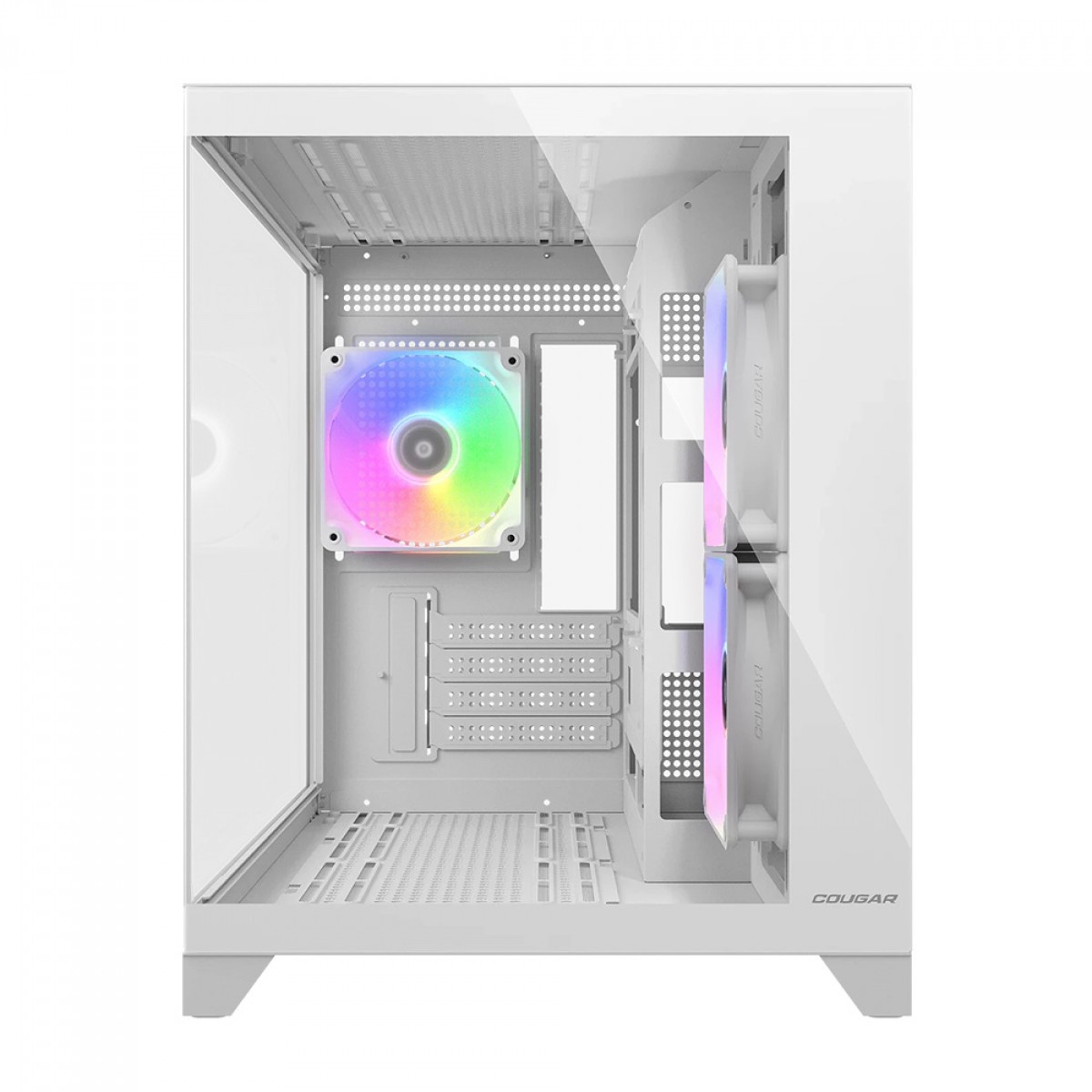 Gabinete Gamer Cougar FV150 Mini RGB, Mini Tower, Vidro Temperado, MATX, Com 3 Fans, Branco, 382QA60.0002
