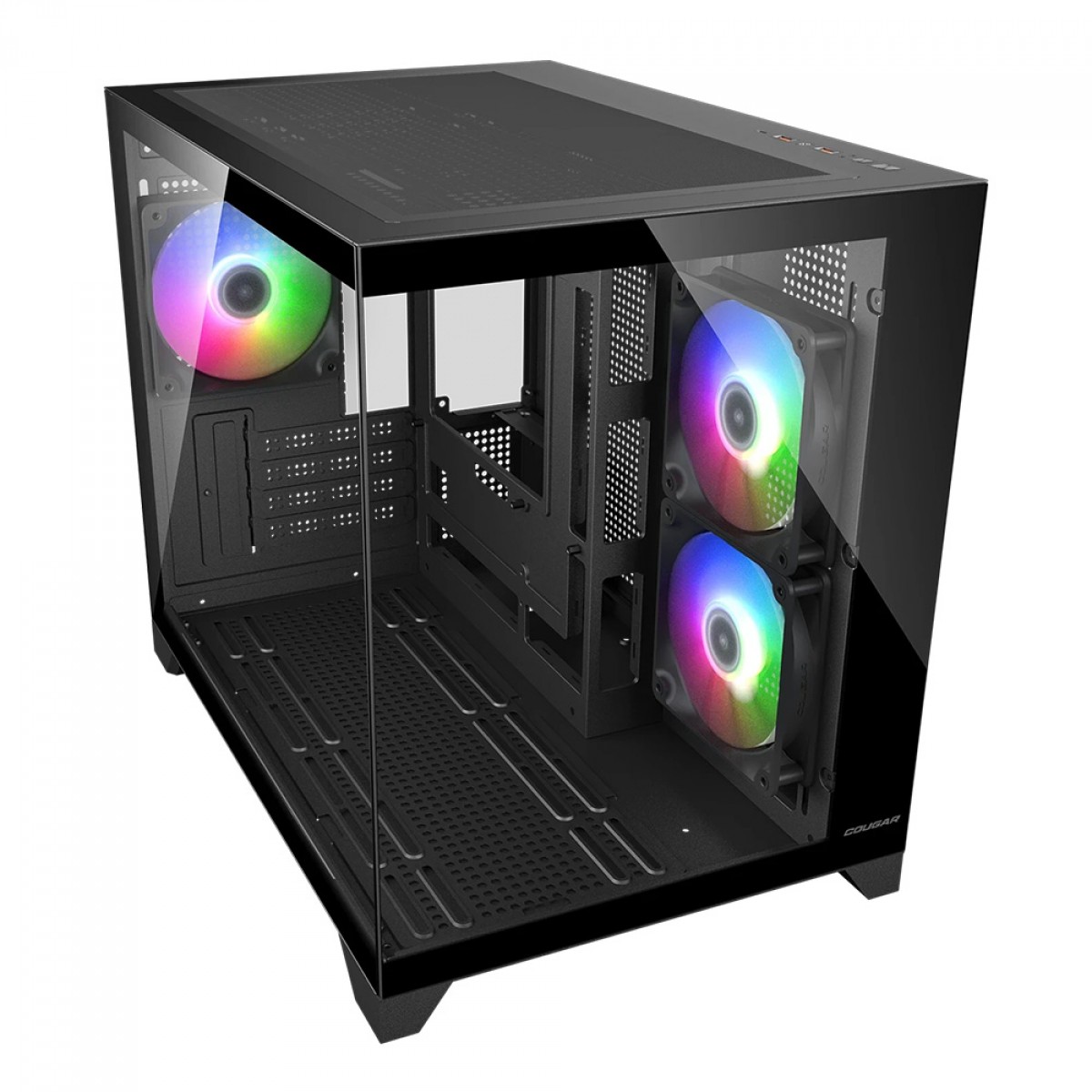 Gabinete Gamer Cougar FV150 Mini RGB, Mini Tower, Vidro Temperado, MATX, Com 3 Fans, Preto, 382QA60.0001