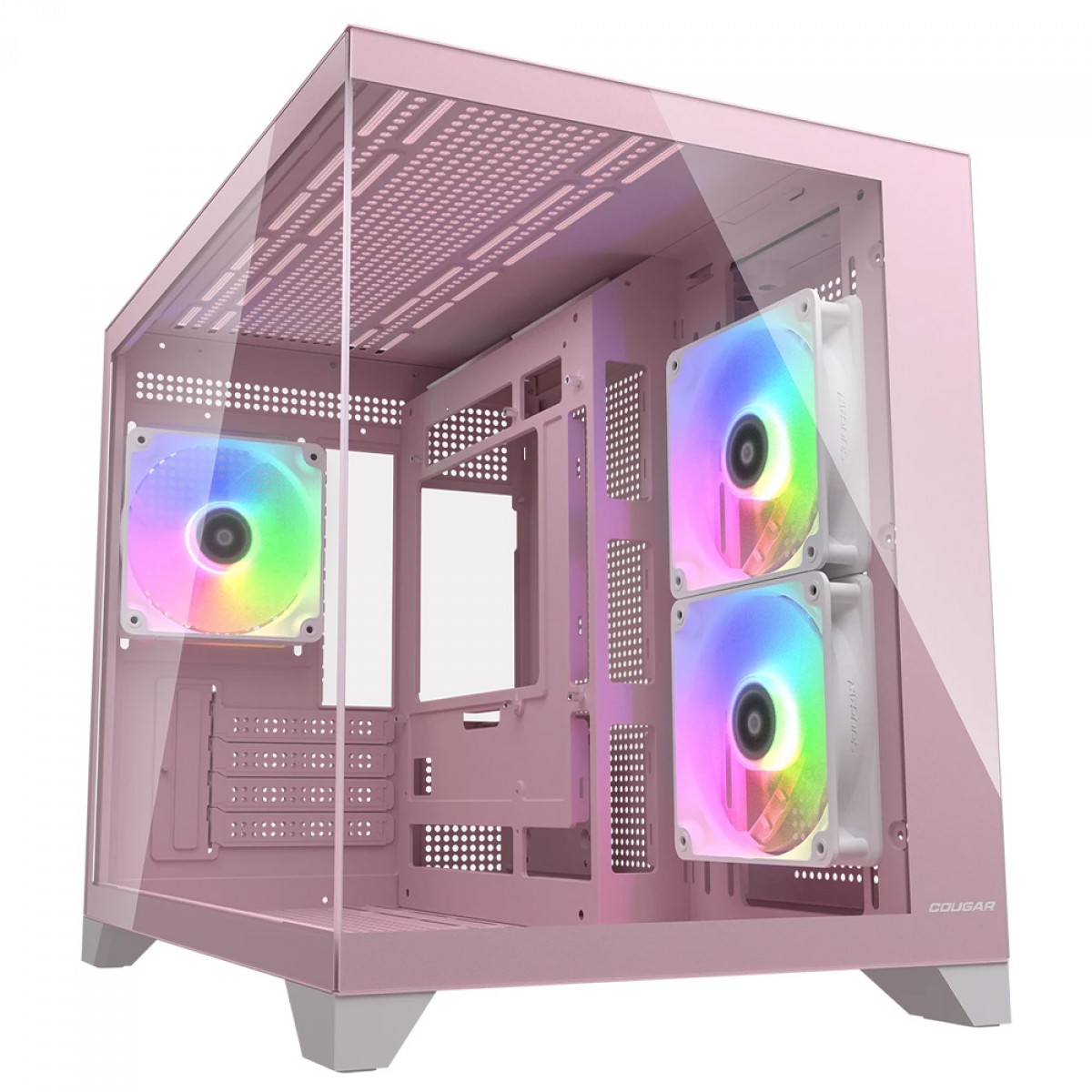 Gabinete Gamer Cougar FV150 Mini RGB, Mini Tower, Vidro Temperado, MATX, Com 3 Fans, Rosa, 382QA60.0004