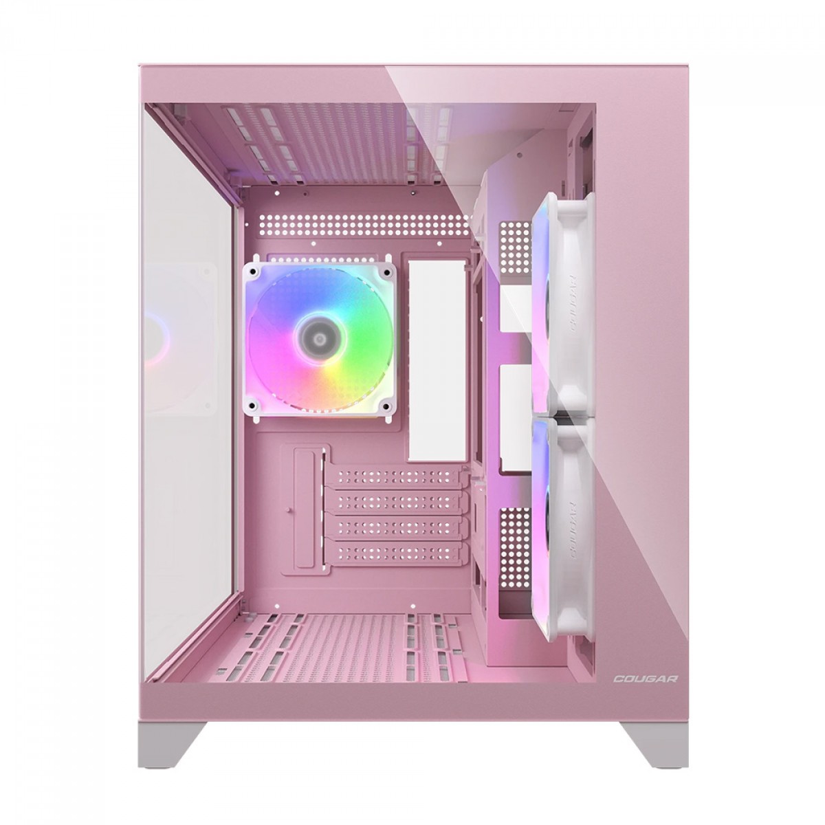 Gabinete Gamer Cougar FV150 Mini RGB, Mini Tower, Vidro Temperado, MATX, Com 3 Fans, Rosa, 382QA60.0004