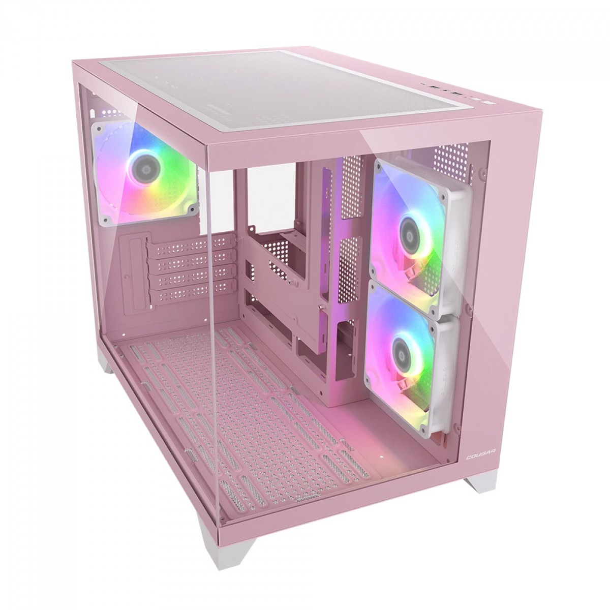 Gabinete Gamer Cougar FV150 Mini RGB, Mini Tower, Vidro Temperado, MATX, Com 3 Fans, Rosa, 382QA60.0004