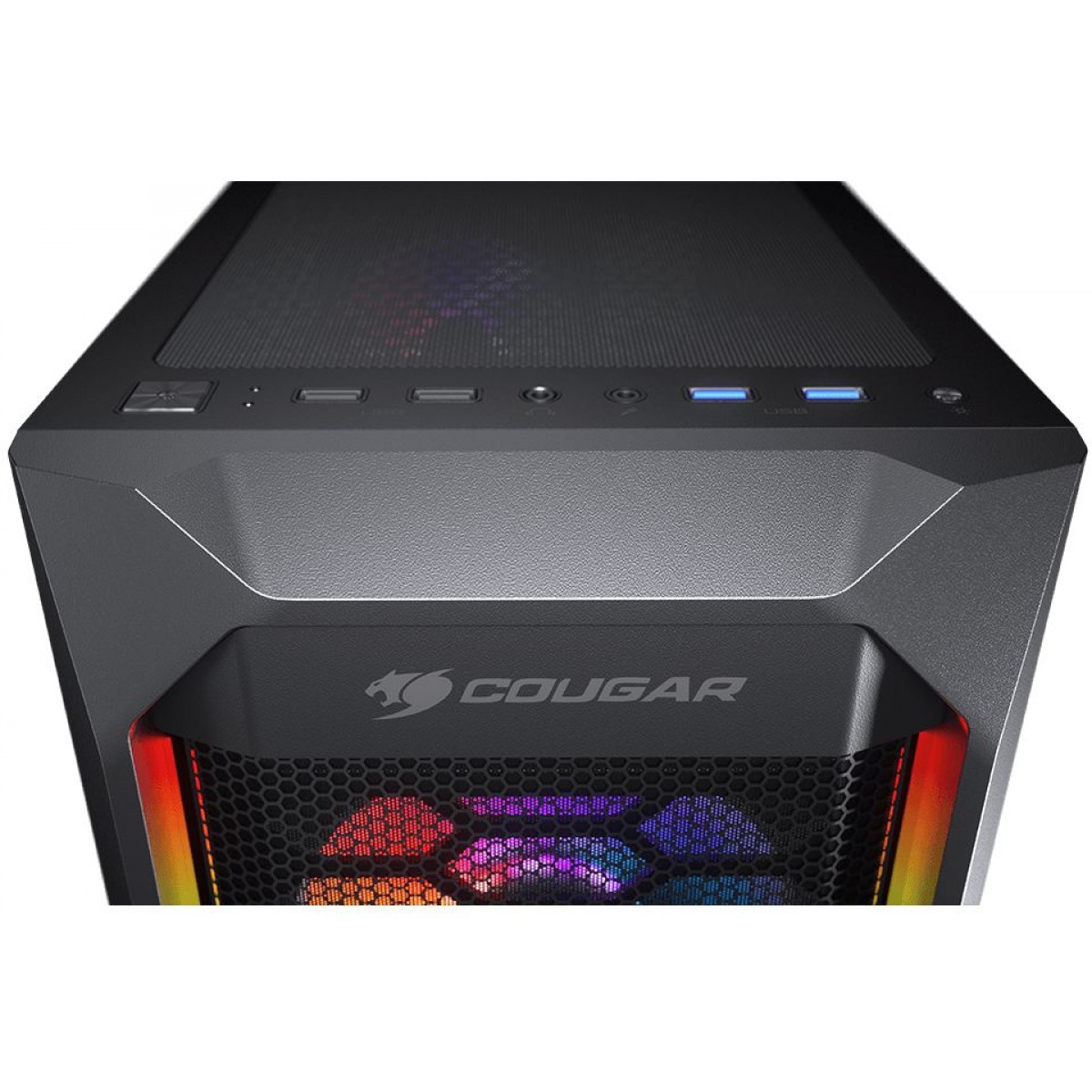 Gabinete Gamer Cougar, MX410 Mesh-G RGB, Mid-Tower, Vidro Temperado, Black, Sem Fonte, Com 4 Fans, 385VM70.0004