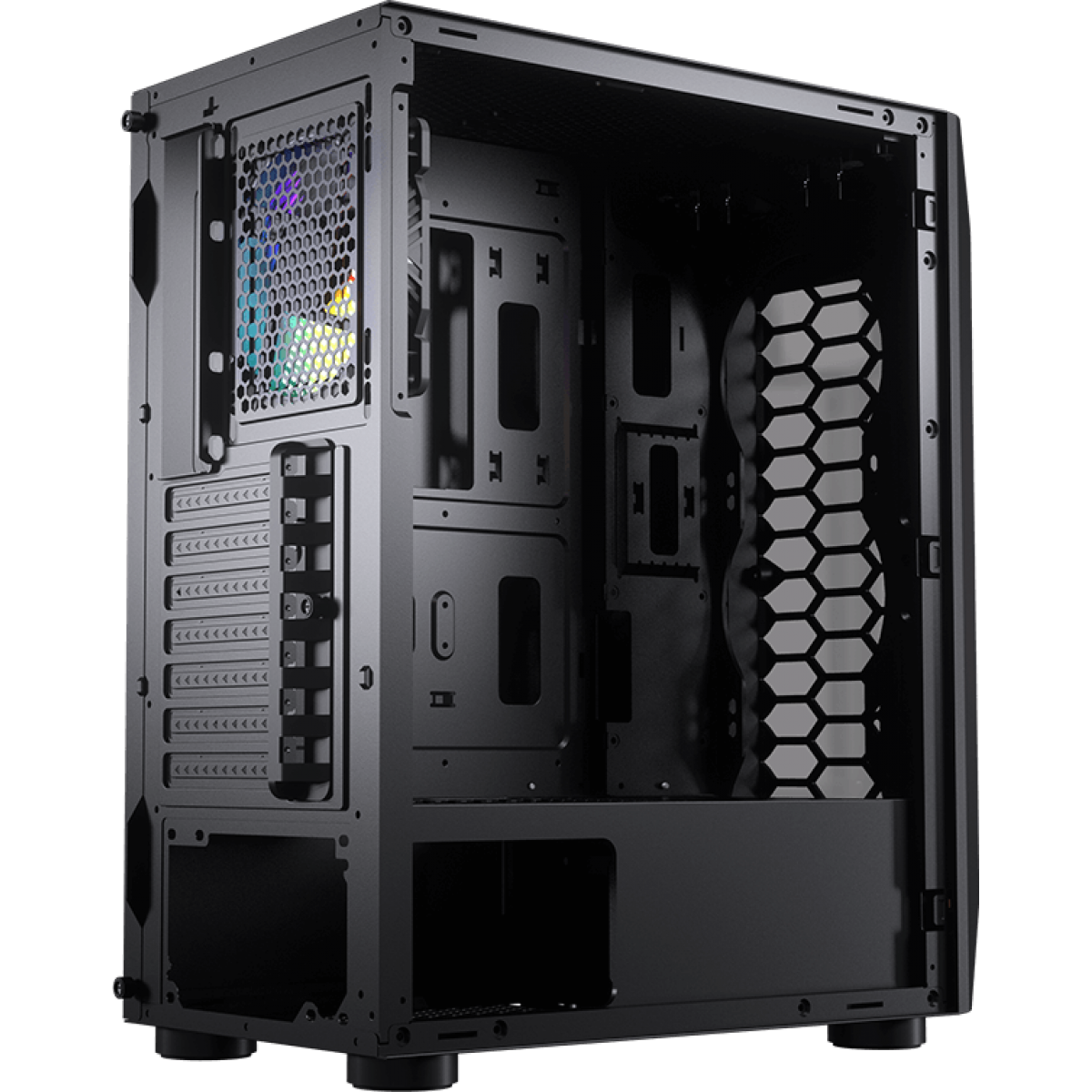 Gabinete Gamer Cougar, MX410-T, Mid-Tower, Vidro Temperado, Black, Sem Fonte, Com 1 Fan