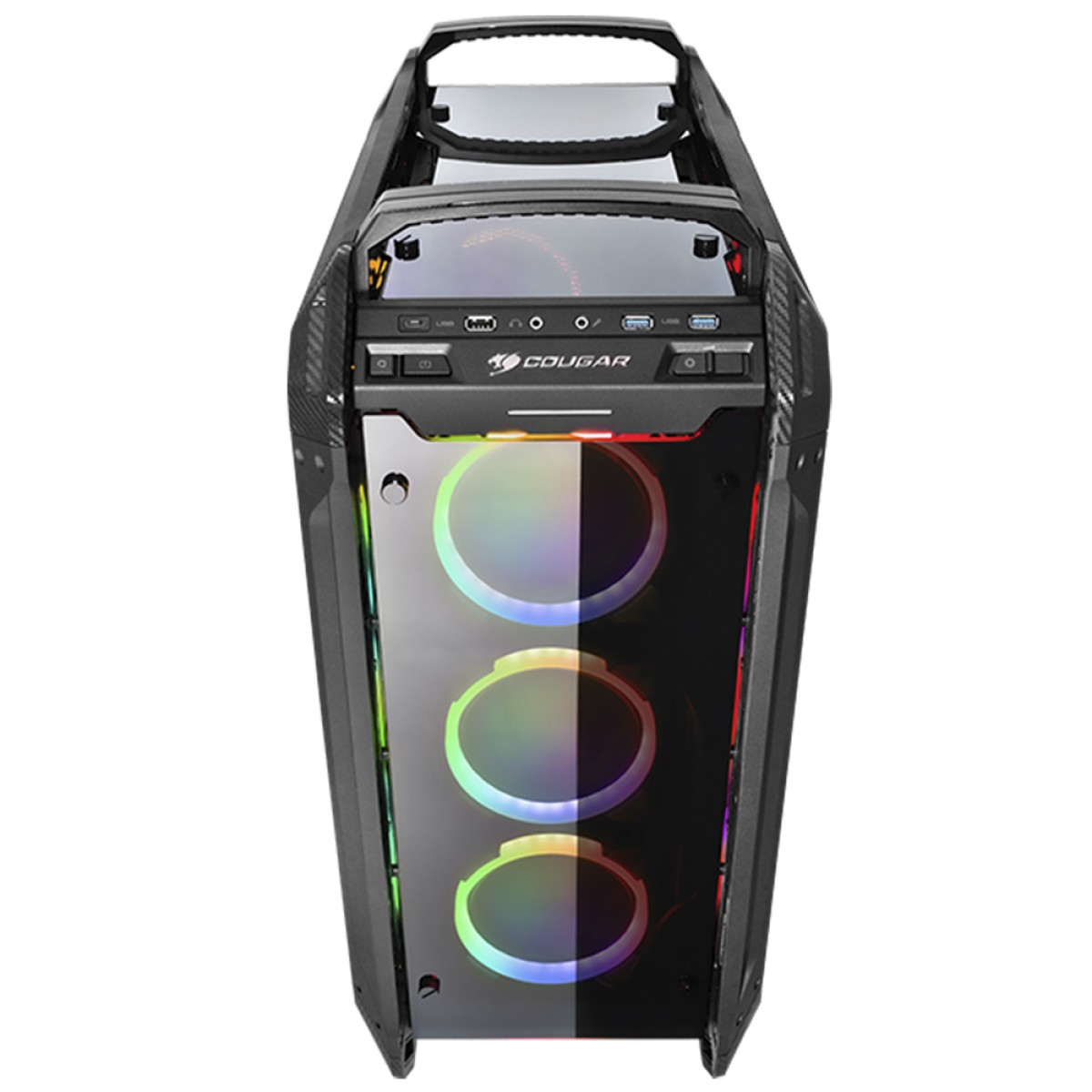 Gabinete Gamer Cougar Panzer Evo RGB, Full Tower, Vidro Temperado, Black, Sem Fonte, Com 4 Fans, 106AMT0003-04