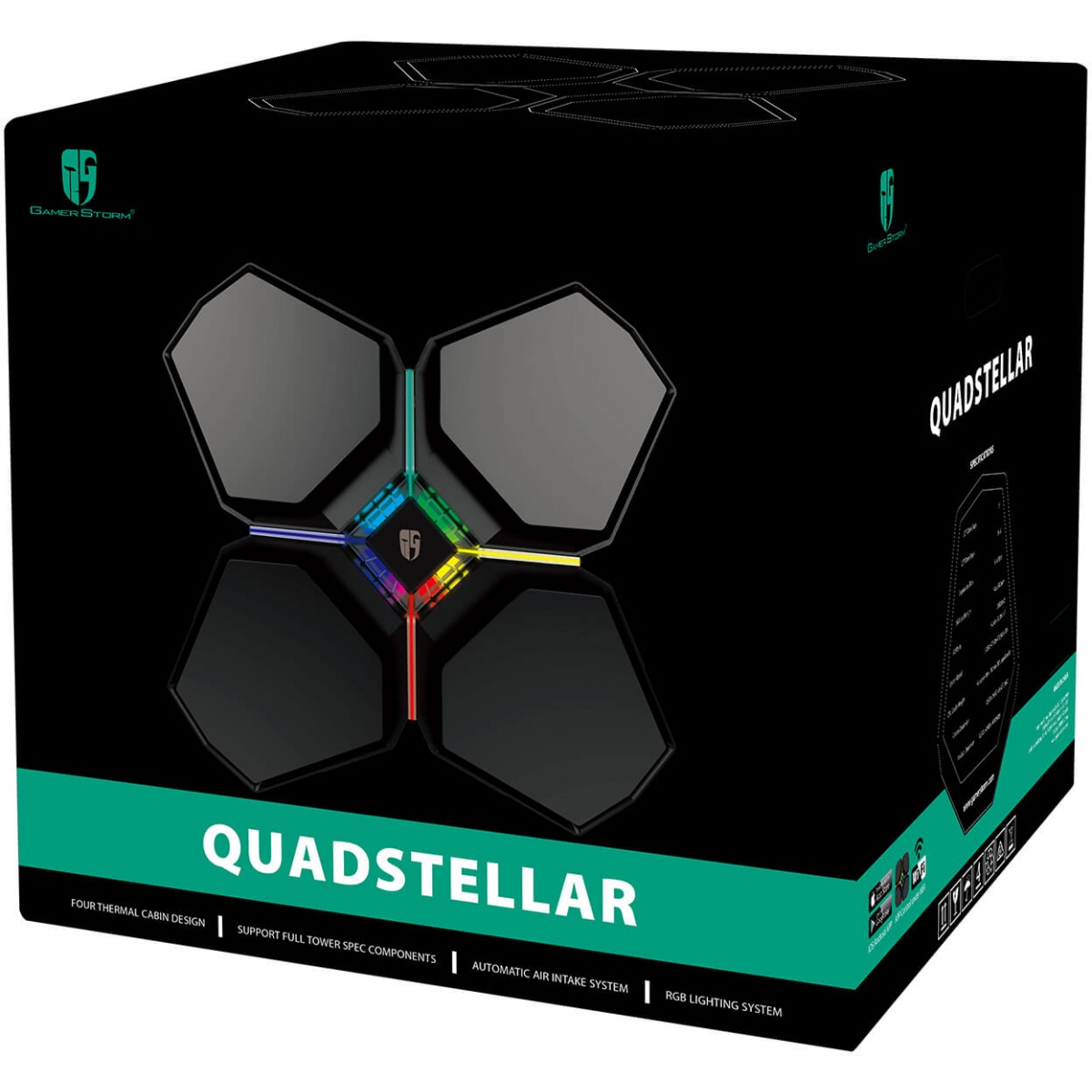 Gabinete Gamer DeepCool Quadstellar RGB, Full Tower, Vidro Temperado, Black, S-Fonte, DP-EATX-QUADSTLR