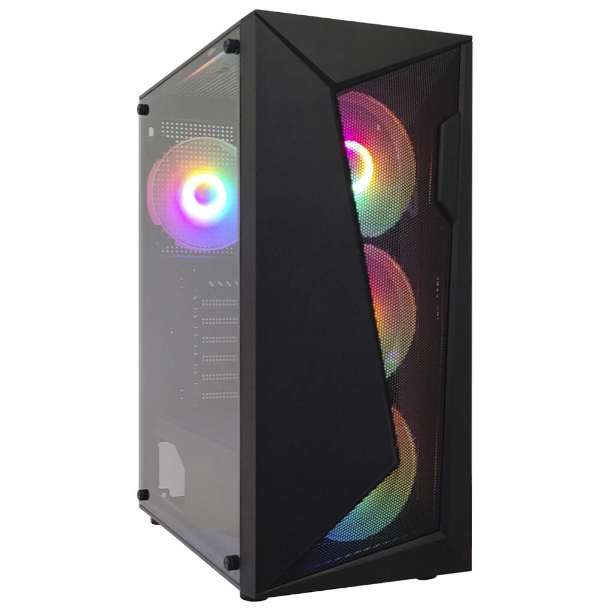 Gabinete Gamer Duex, Mid Tower, Vidro Temperado, Black, M-ATX, Sem Fonte, Com 4 Fans, DX305M-RGB-FAN - OPEN BOX