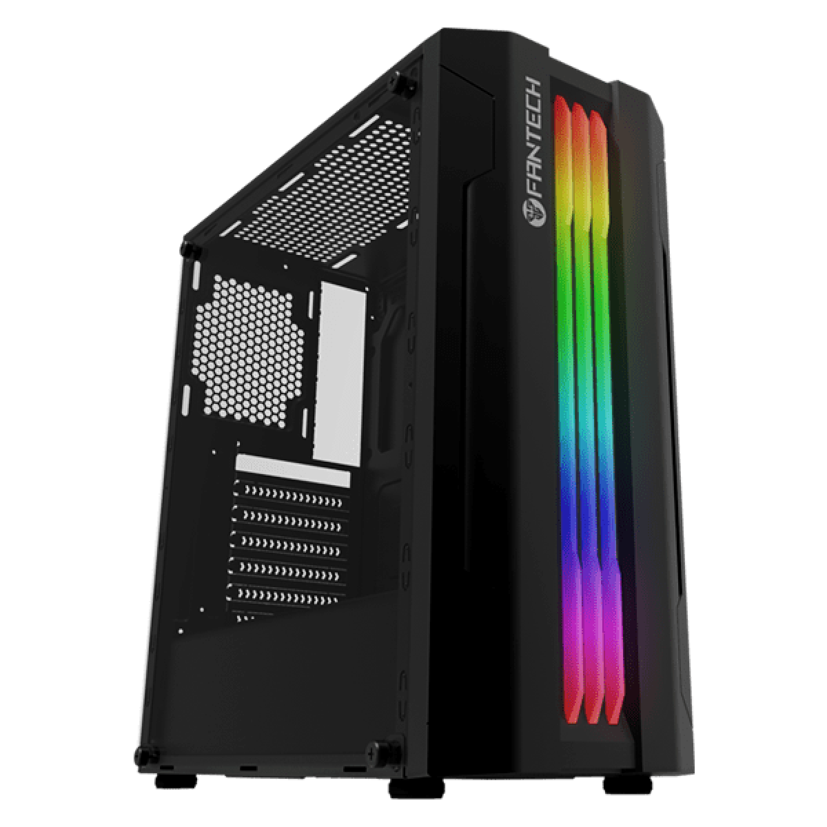 Gabinete Gamer Fantech Strike, Mid Tower, Vidro Temperado, Black, RGB, ATX, Sem Fonte, Sem Fan, CG72