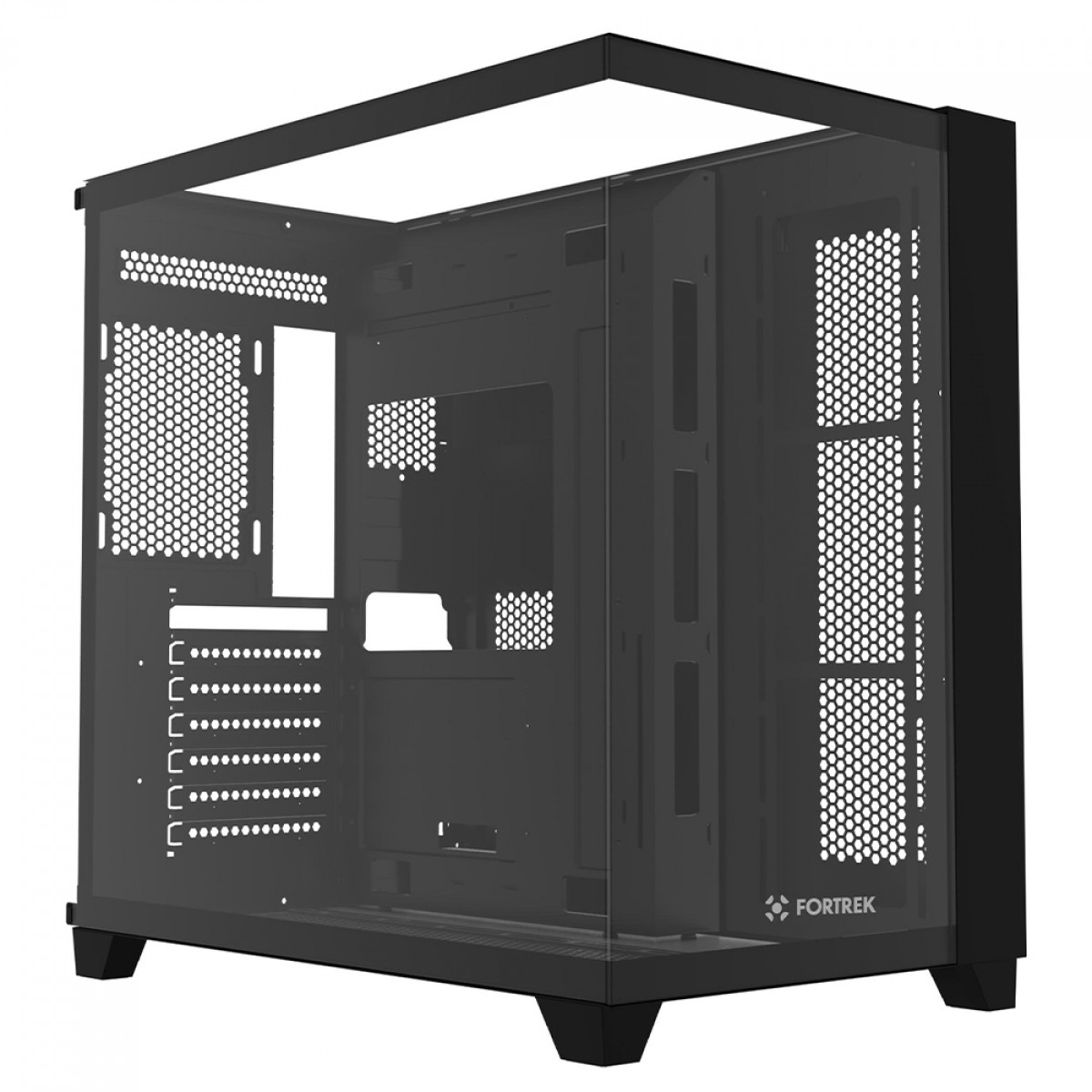 Gabinete Gamer Fortrek Clarity Full Glass Aquário Black, Mid Tower, Vidro Temperado, ATX, Preto, Sem Fonte, Sem Fans