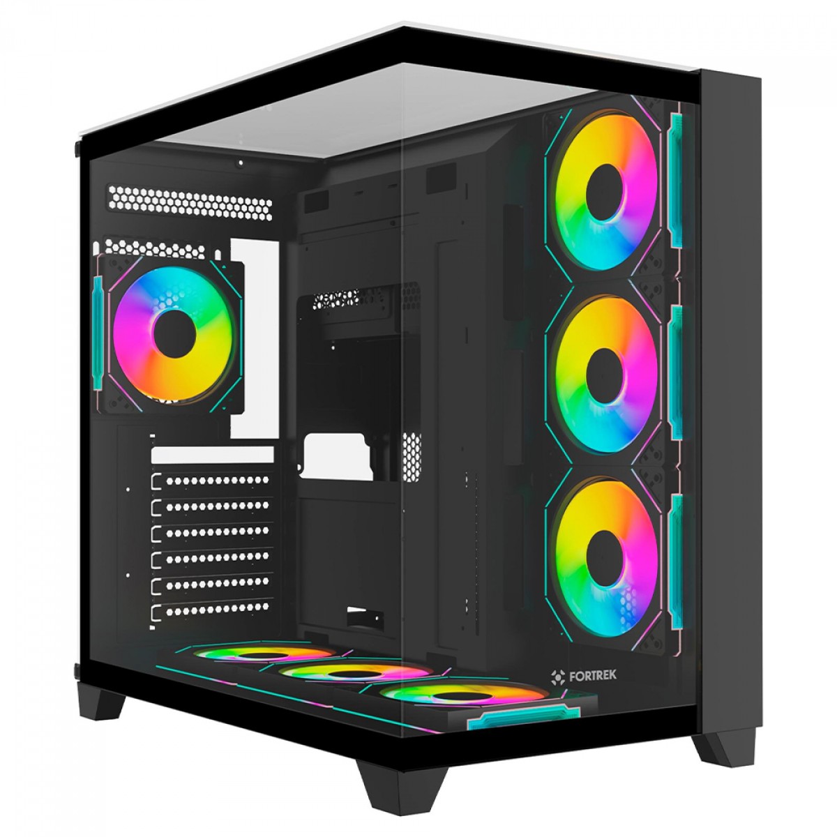 Gabinete Gamer Fortrek Clarity Full Glass Aquário Black, Mid Tower, Vidro Temperado, ATX, Preto, Sem Fonte, Sem Fans