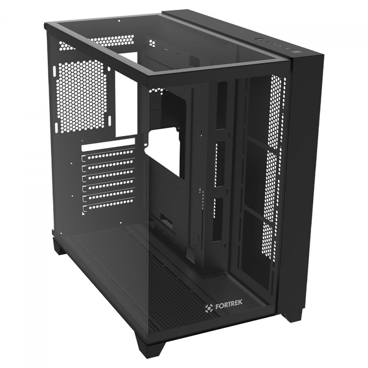 Gabinete Gamer Fortrek Clarity Full Glass Aquário Black, Mid Tower, Vidro Temperado, ATX, Preto, Sem Fonte, Sem Fans
