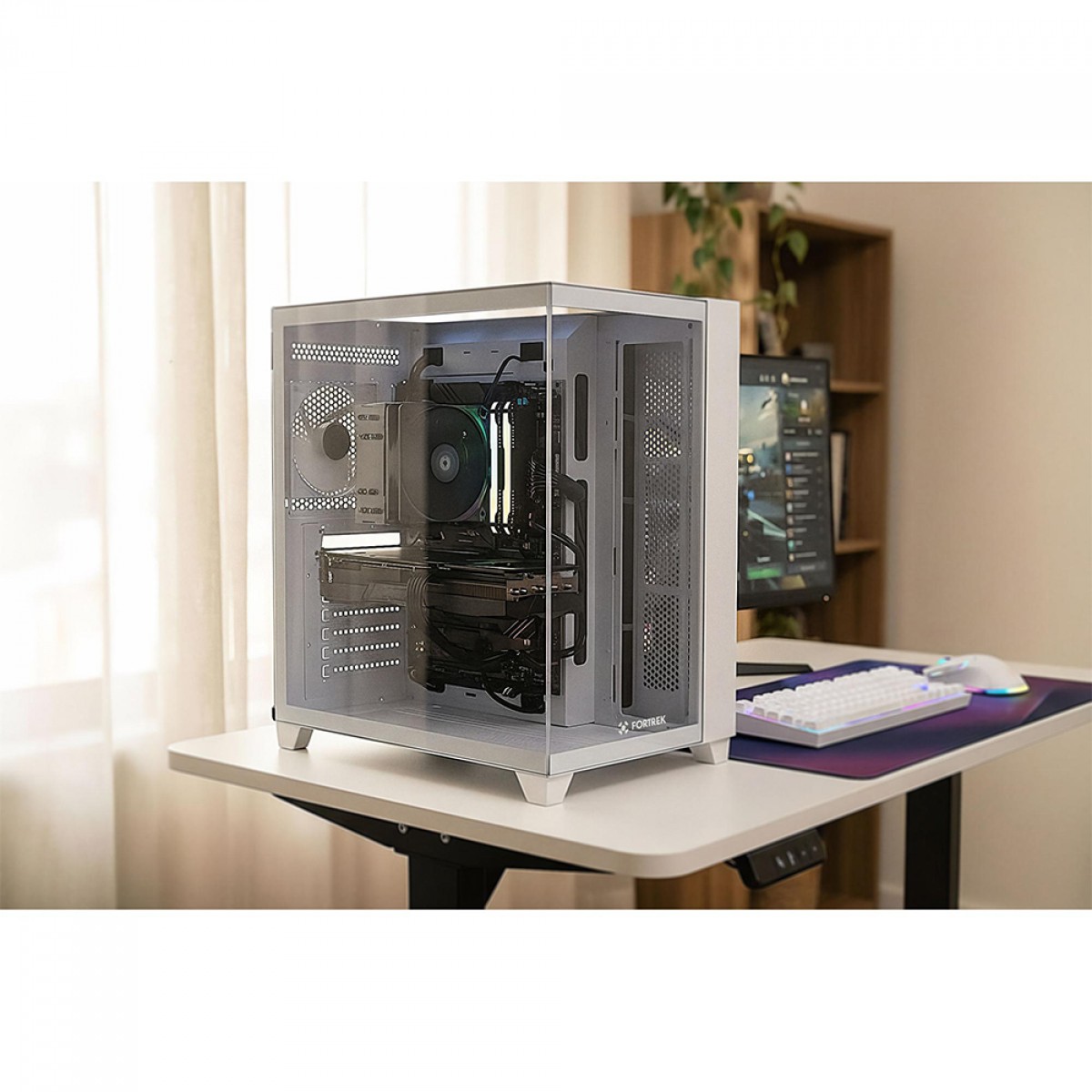 Gabinete Gamer Fortrek Clarity Full Glass Aquário White, Mid Tower, Vidro Temperado, ATX, Branco, Sem Fonte, Sem Fans