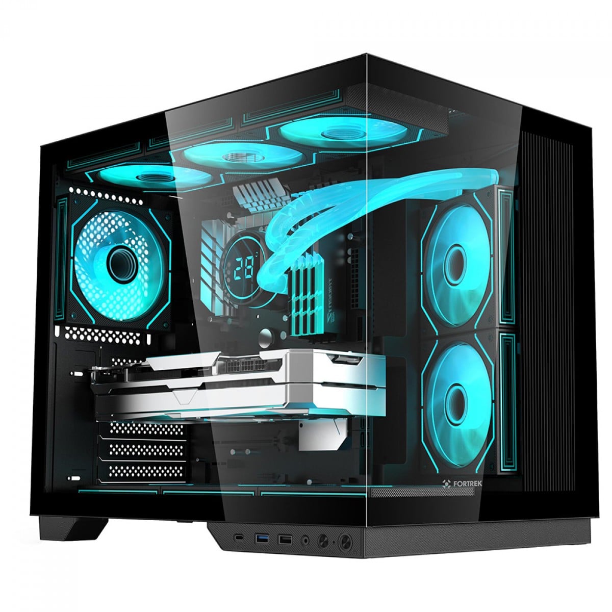 Gabinete Gamer Fortrek Clarity Max, Mid Tower, Vidro Temperado, ATX, Preto, Sem Fonte, Sem Fans
